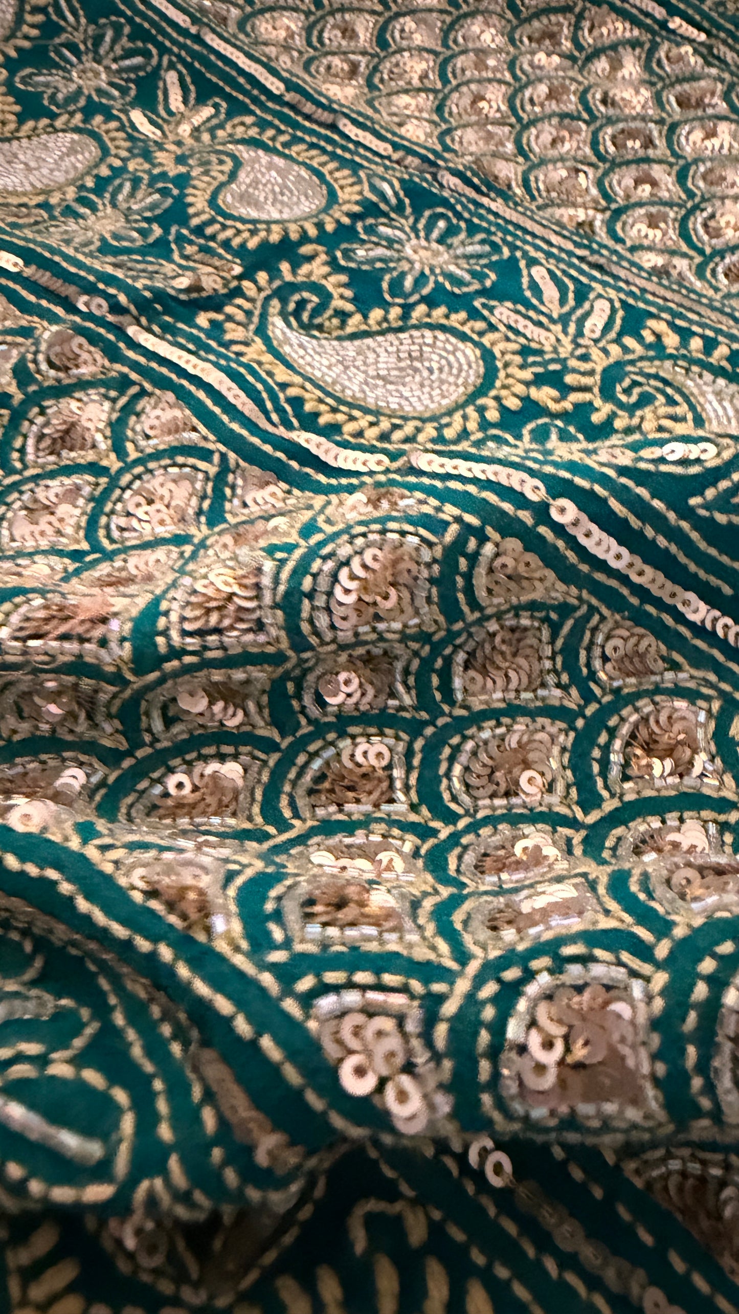 Masterpiece Green Gold Cut Dana Sequin Chikankari Suit (Kurta & Dupatta)