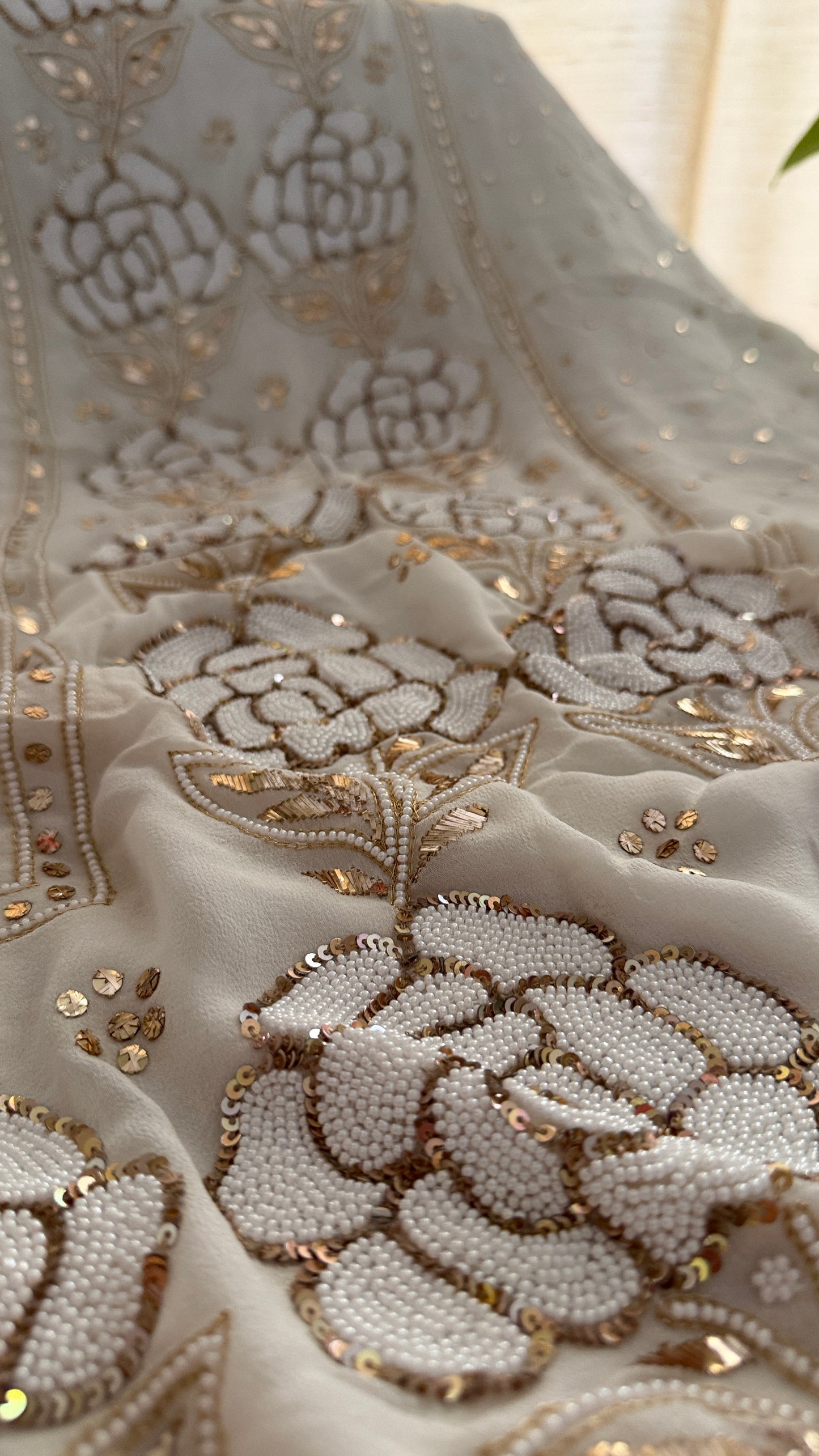 Masterpiece Ivory White Pearl Mukaish Suit