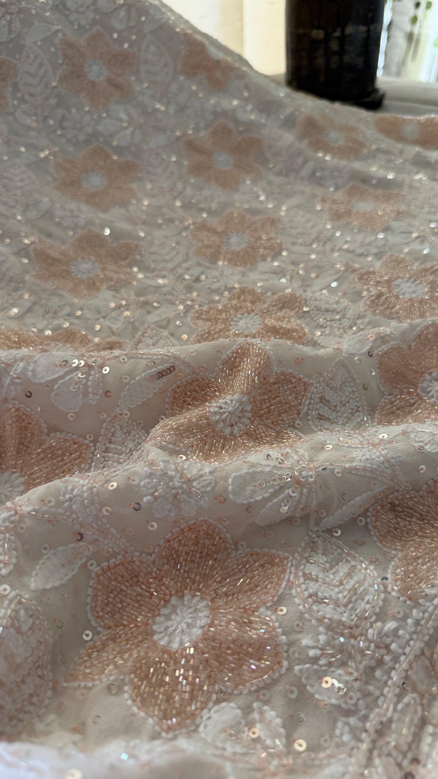 Fine Chikankari Suit with Peach Beads Work