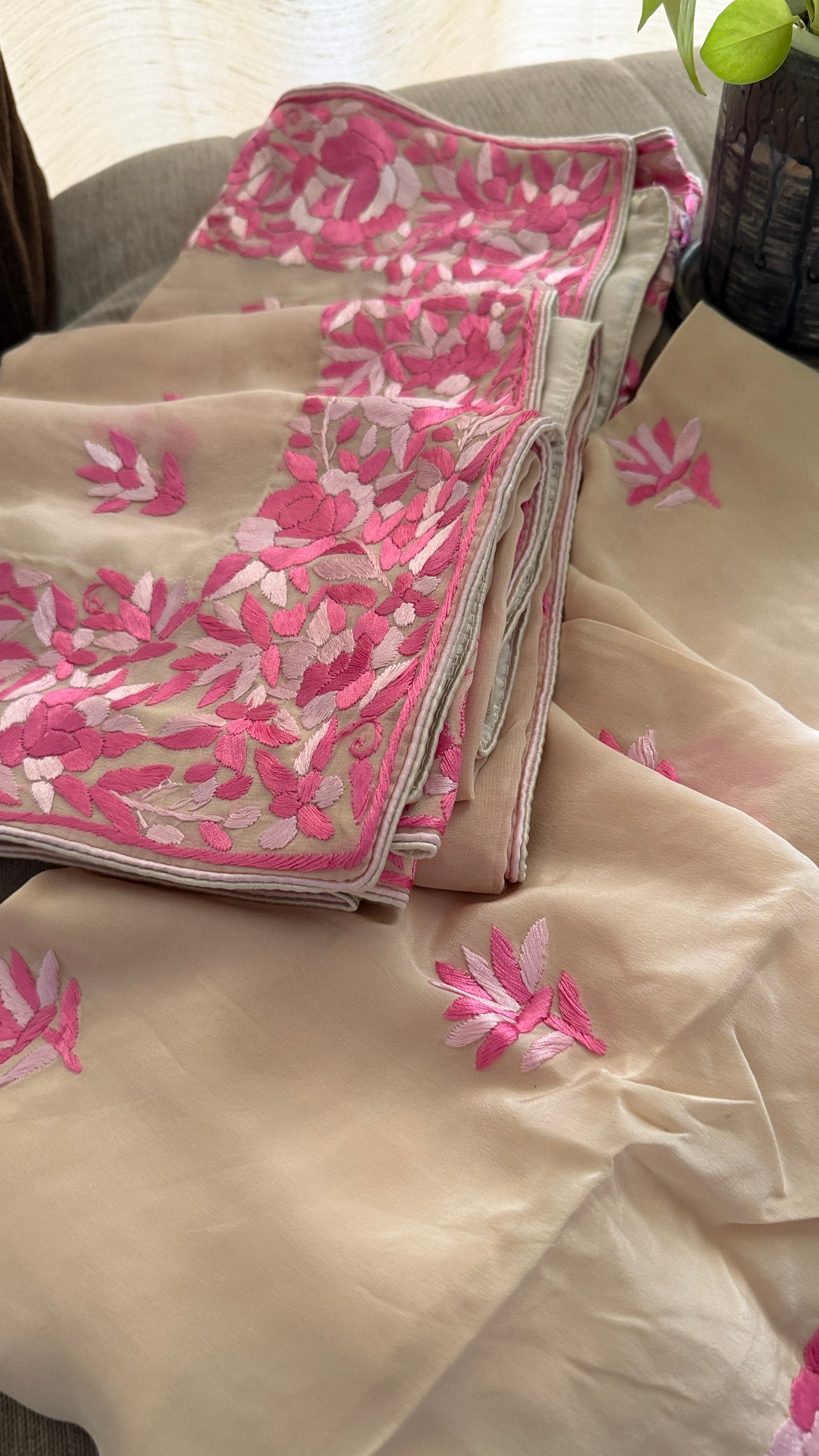 Designer Beige Parsi Gara Suit (Three Piece)