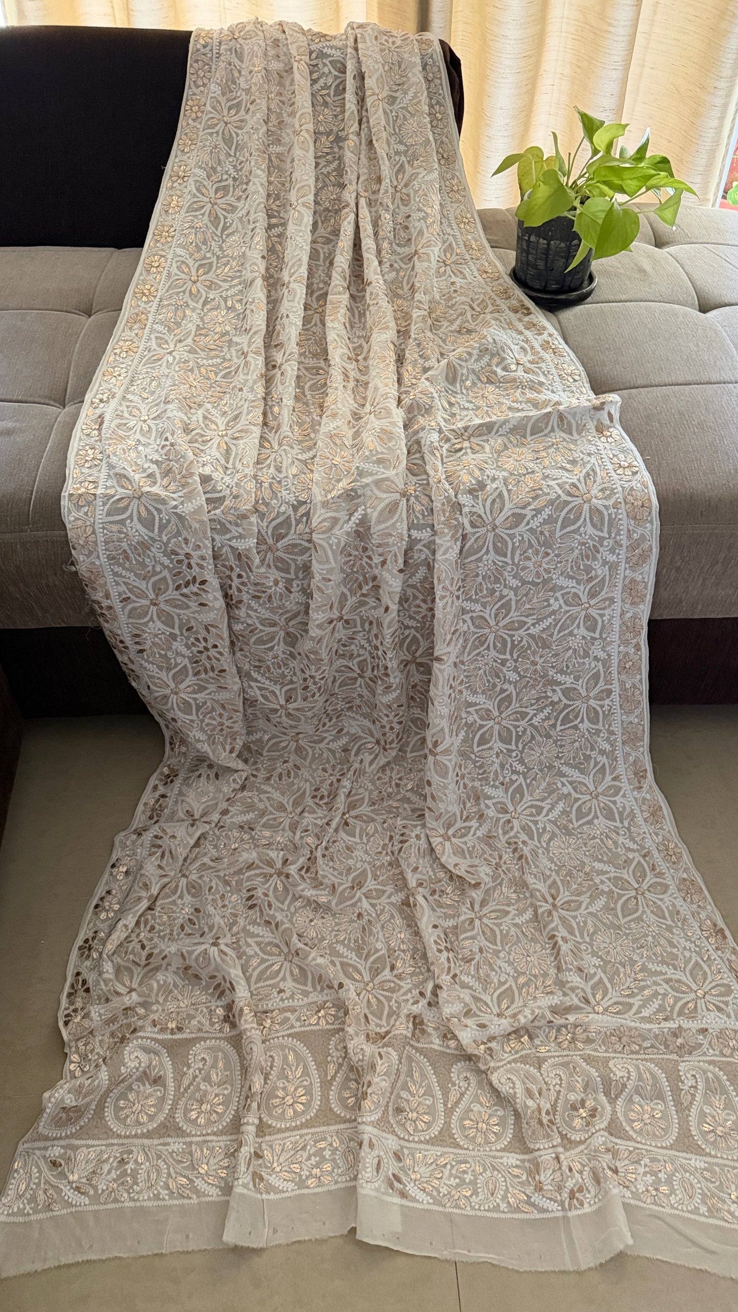 Ivory White Gota Patti Chikankari Dupatta