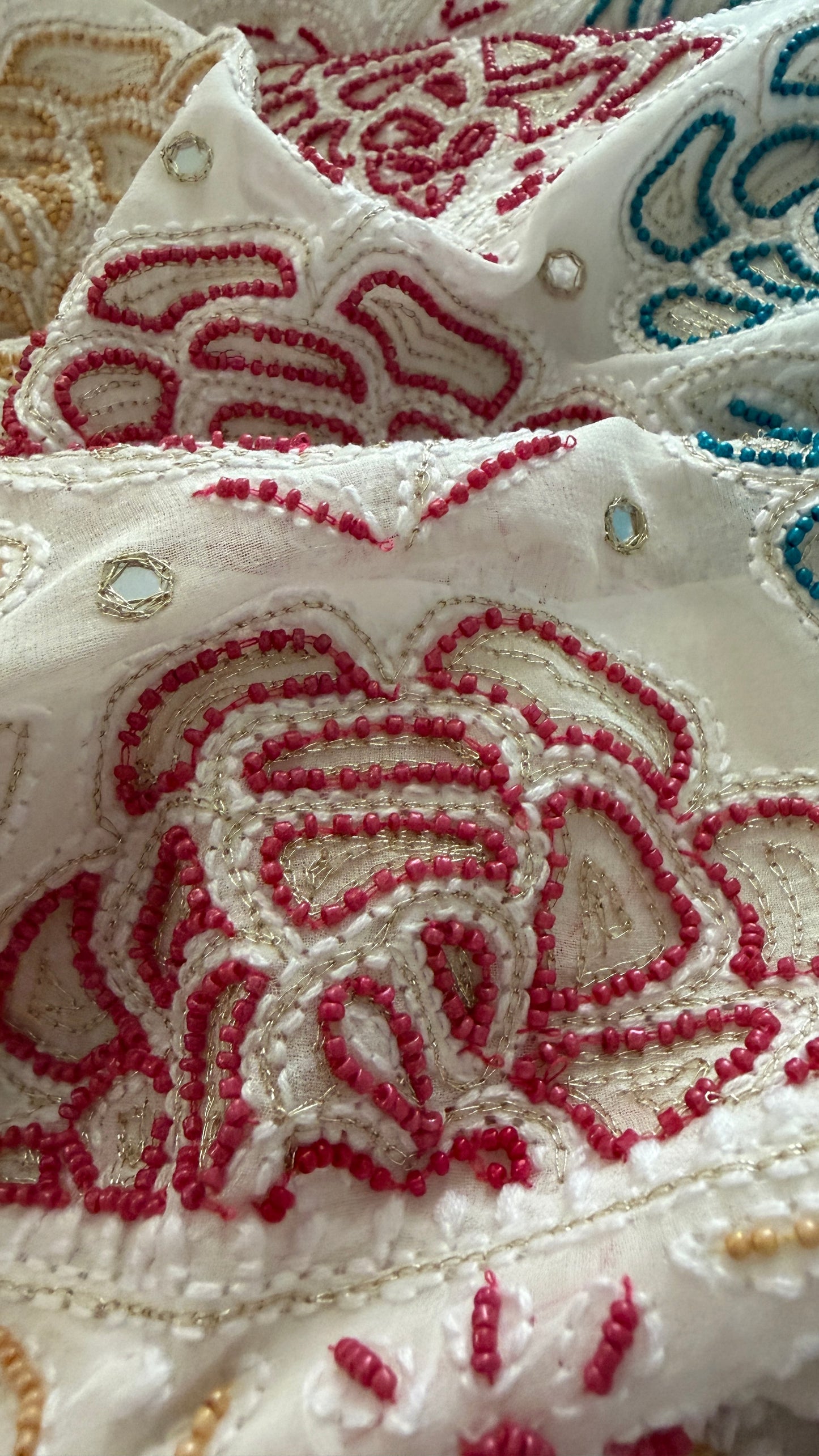 Hand Embroidered Multicolour Pearls Chikankari Suit