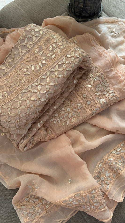 Rose Gold Gota Patti Chikankari Anarkali Suit (Anarkali And Dupatta)