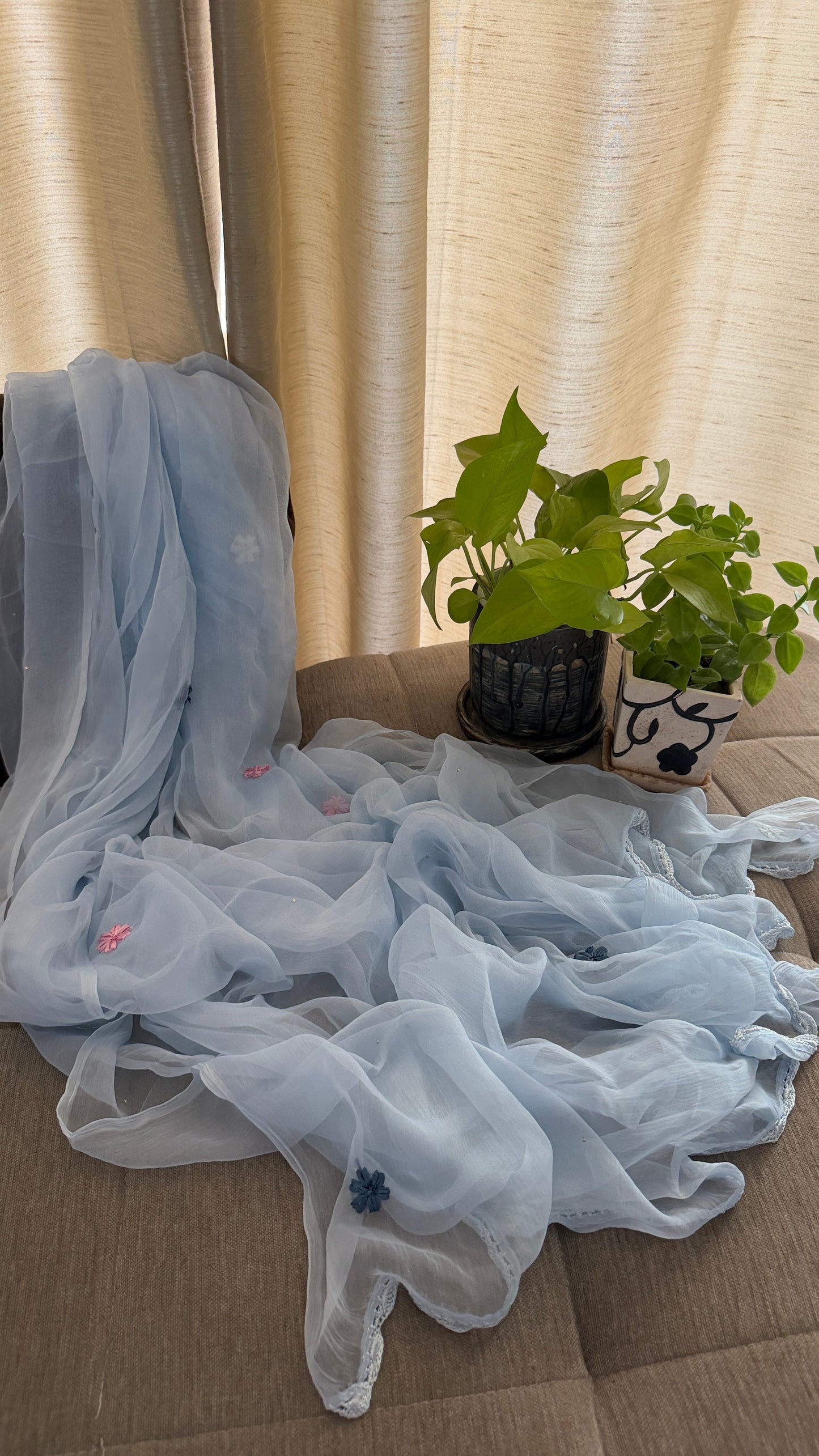 Powder Blue Parsi Gara Chikankari Suit
