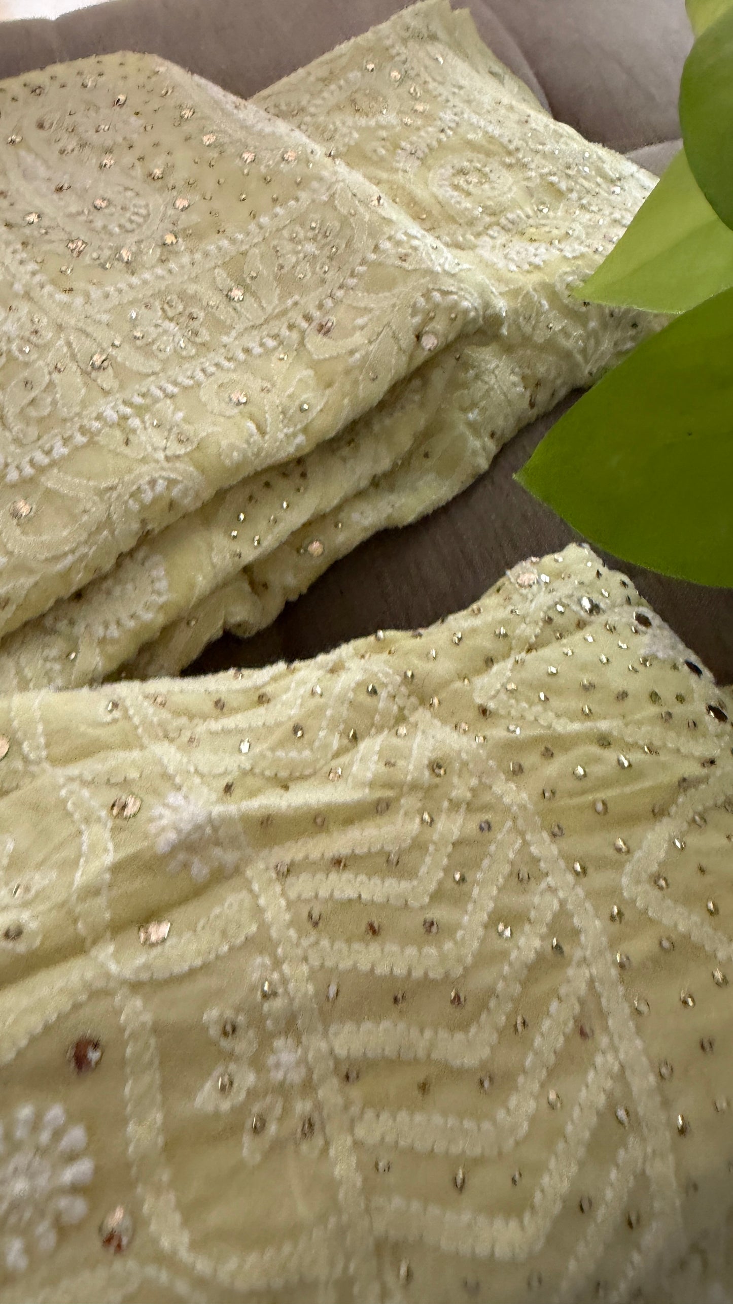 Lemon Yellow Mukaish Chikankari Lehenga Set
