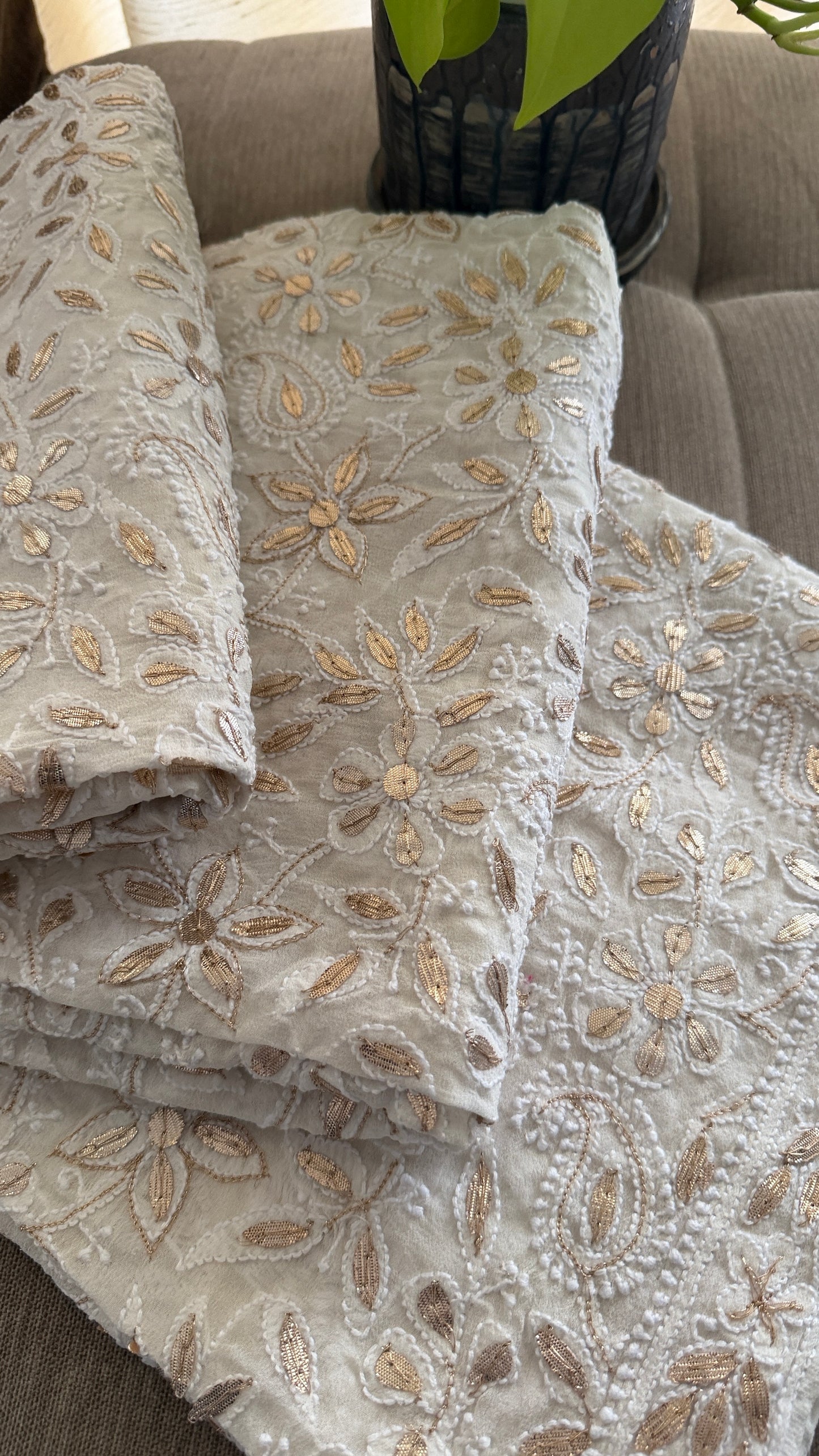 Ivory White Gota Patti Chikankari Dupatta