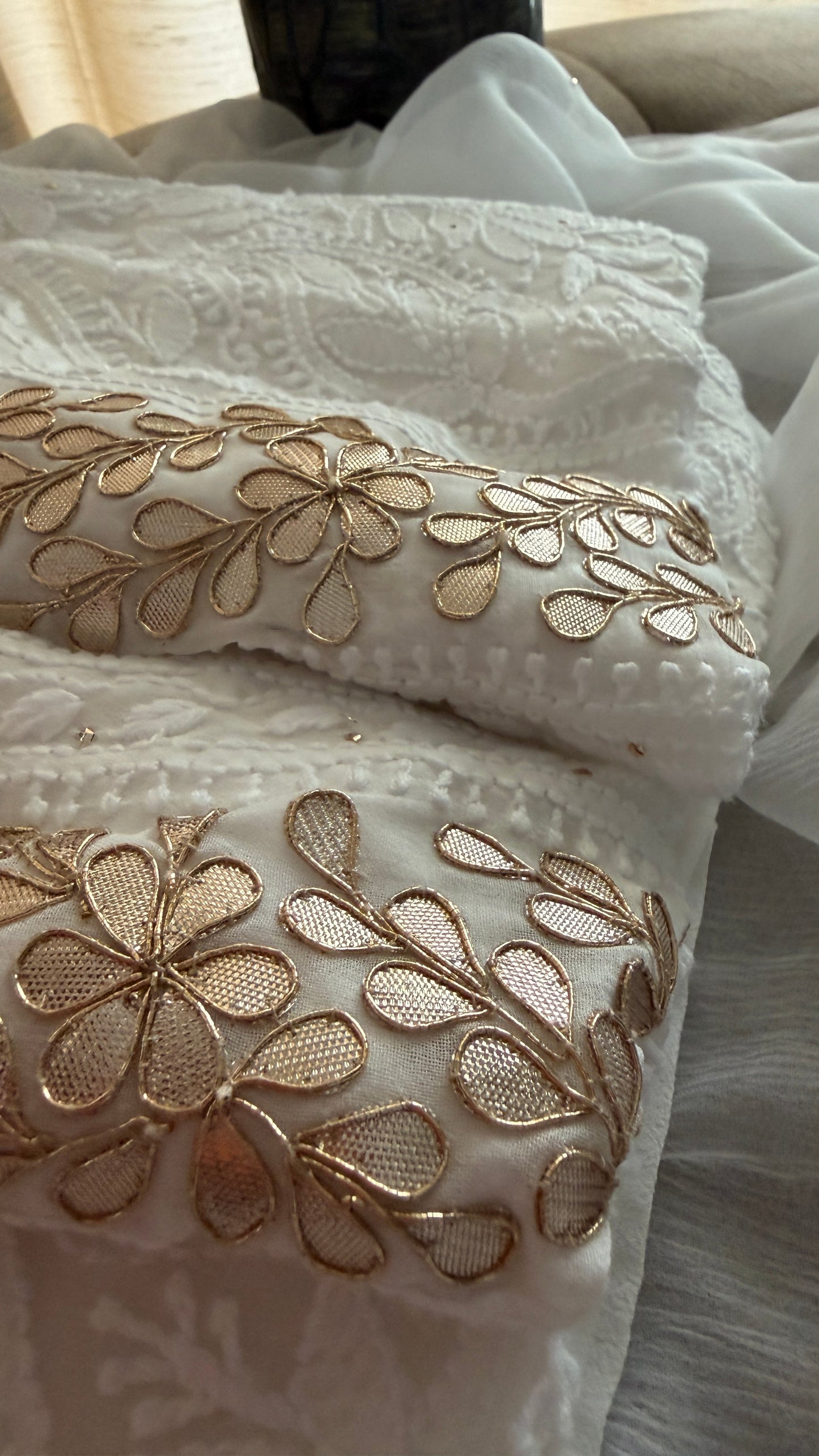 Exclusive Ivory Gota Patti Lucknowi Chikankari Suit