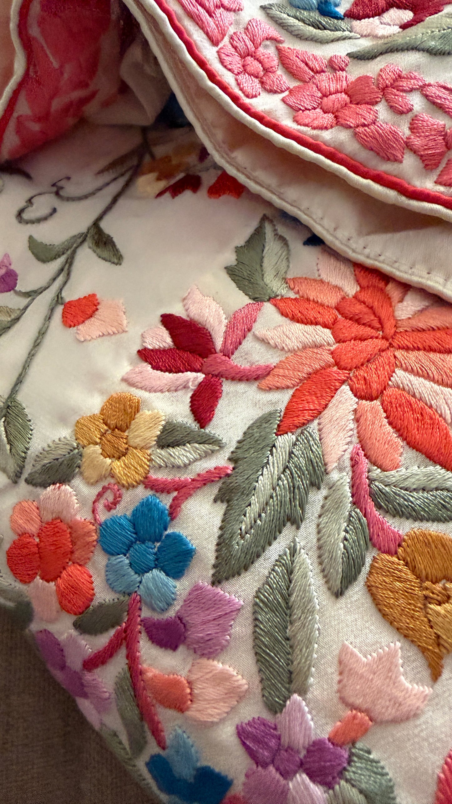 Heritage Cream Parsi Gara Hand Embroidered Saree-Crepe Silk