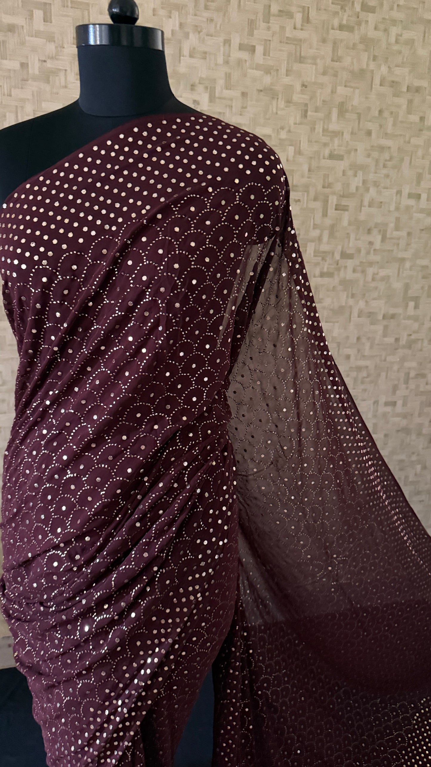 Party Wear Brown Kamdani Saree for Women