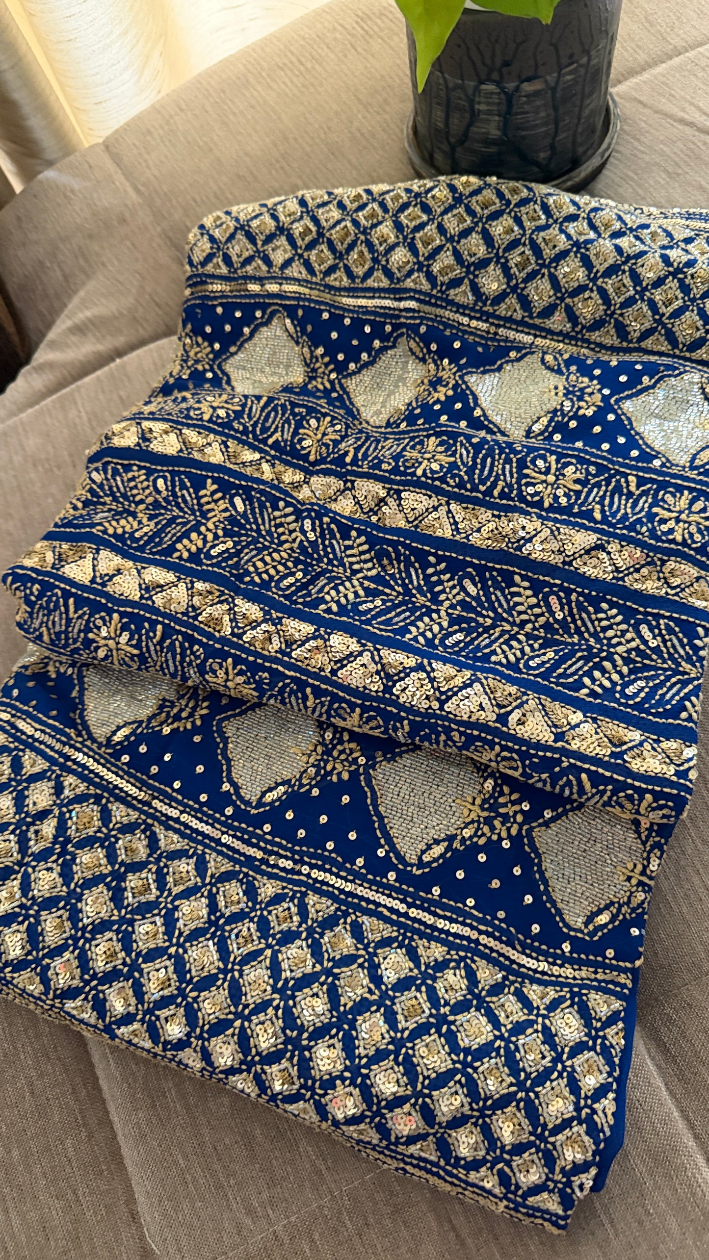 Masterpiece Blue Gold Cut Dana Sequin Chikankari Suit (Kurta & Dupatta)