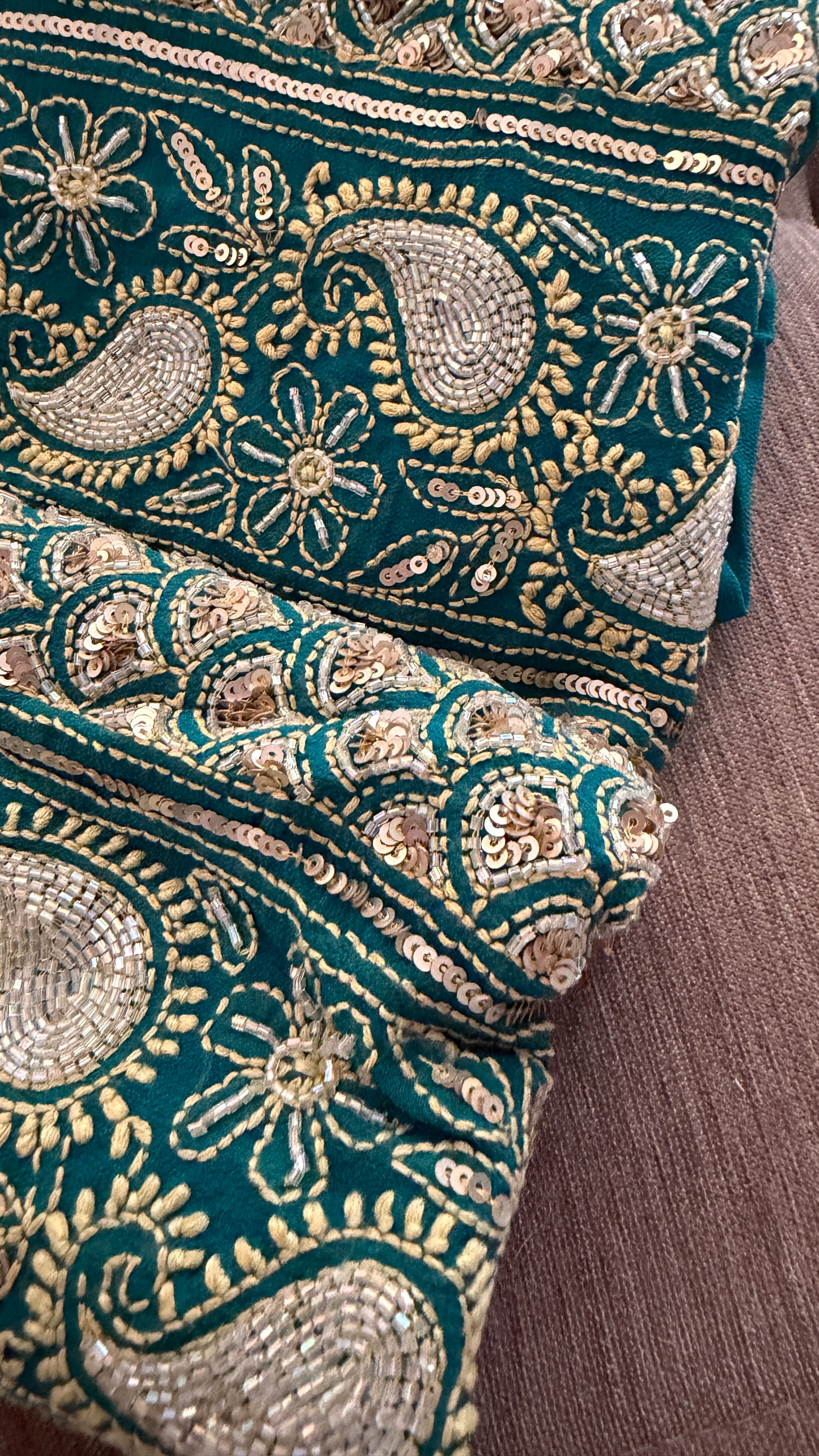 Masterpiece Green Gold Cut Dana Sequin Chikankari Suit (Kurta & Dupatta)