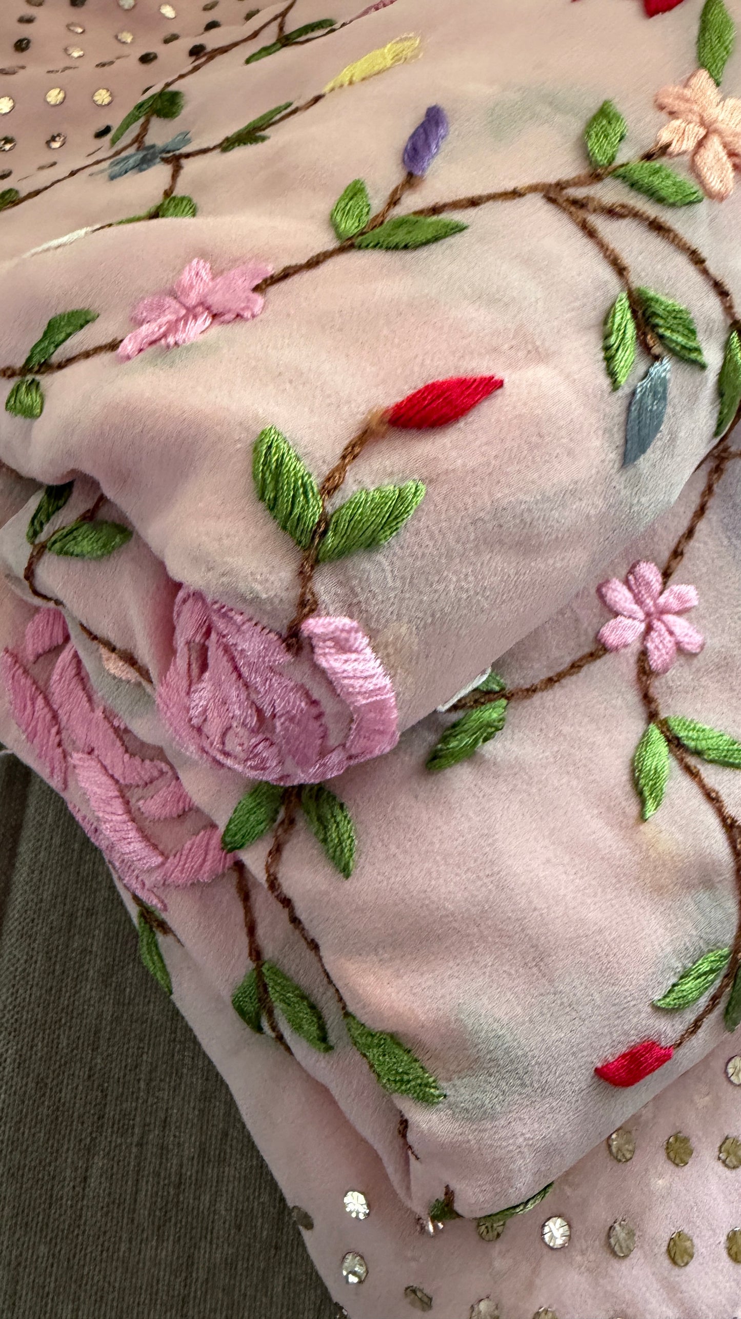 Floral Parsi Gara Embroidered Mukaish Saree
