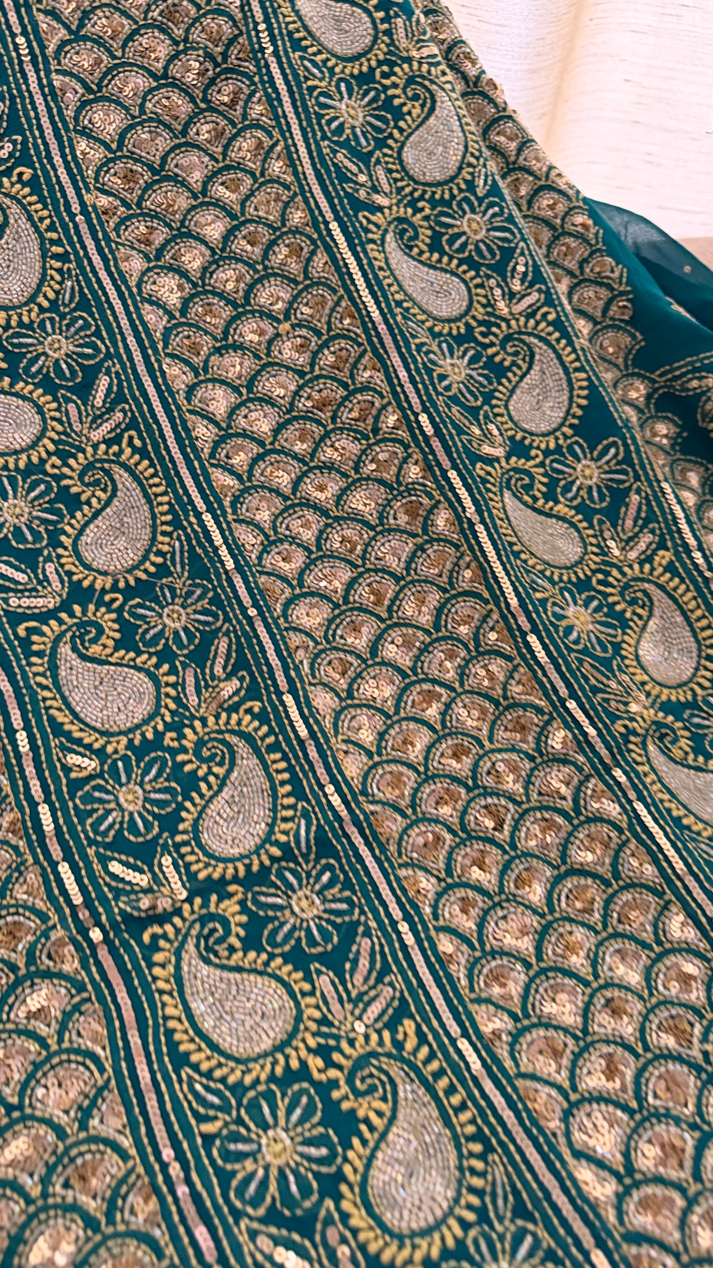 Masterpiece Green Gold Cut Dana Sequin Chikankari Suit (Kurta & Dupatta)