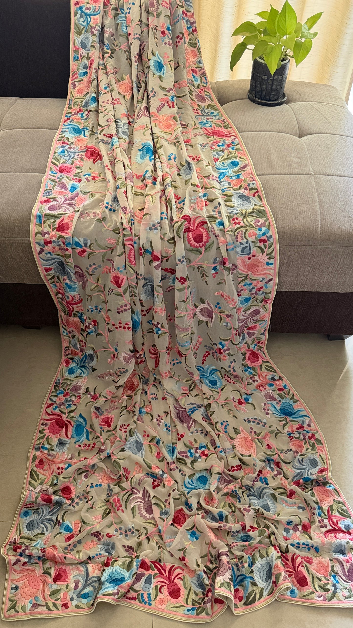 Heritage Ivory Multicolour Parsi Gara Dupatta