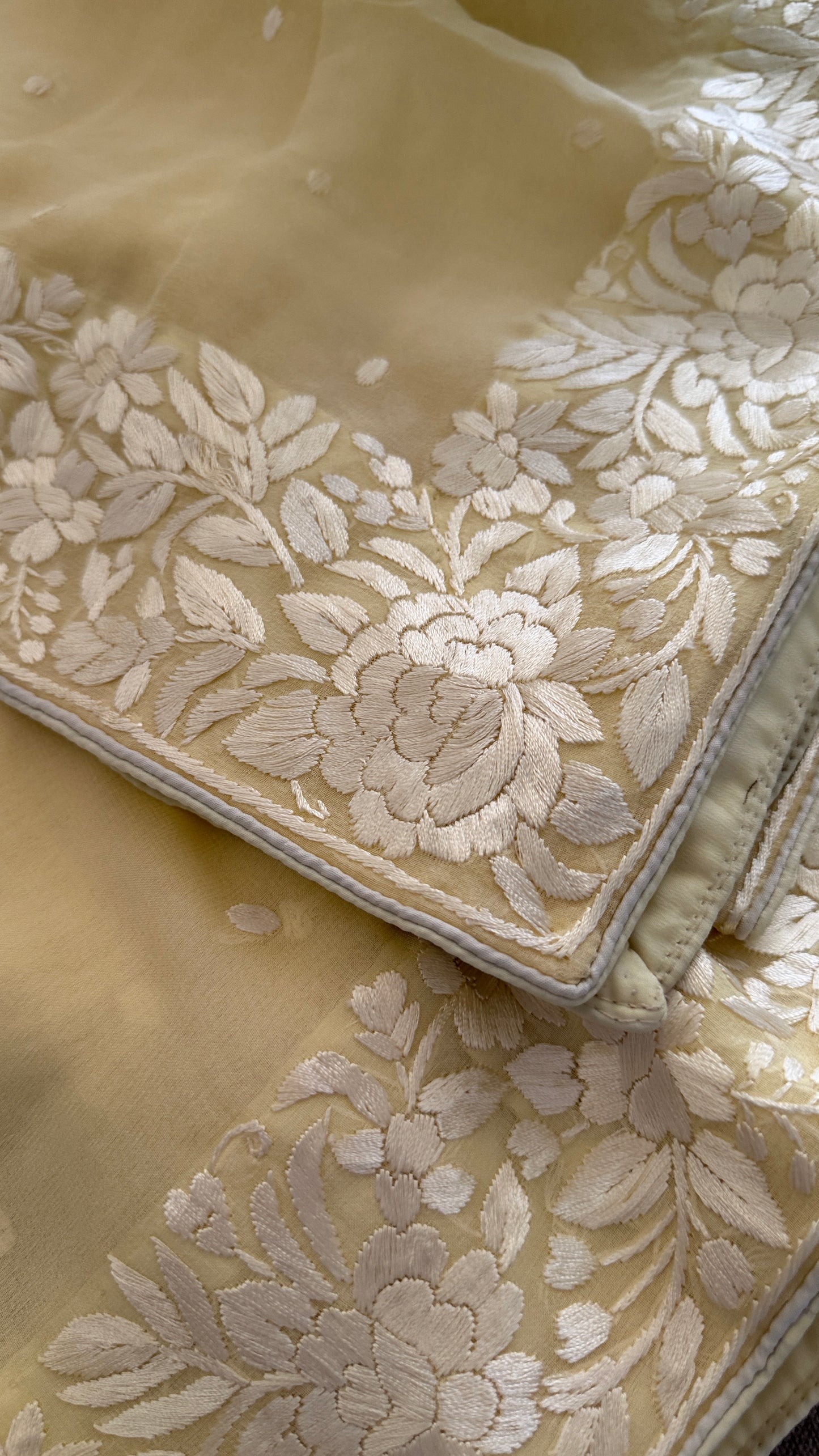 Artisanal Cream Parsi Gara Dupatta