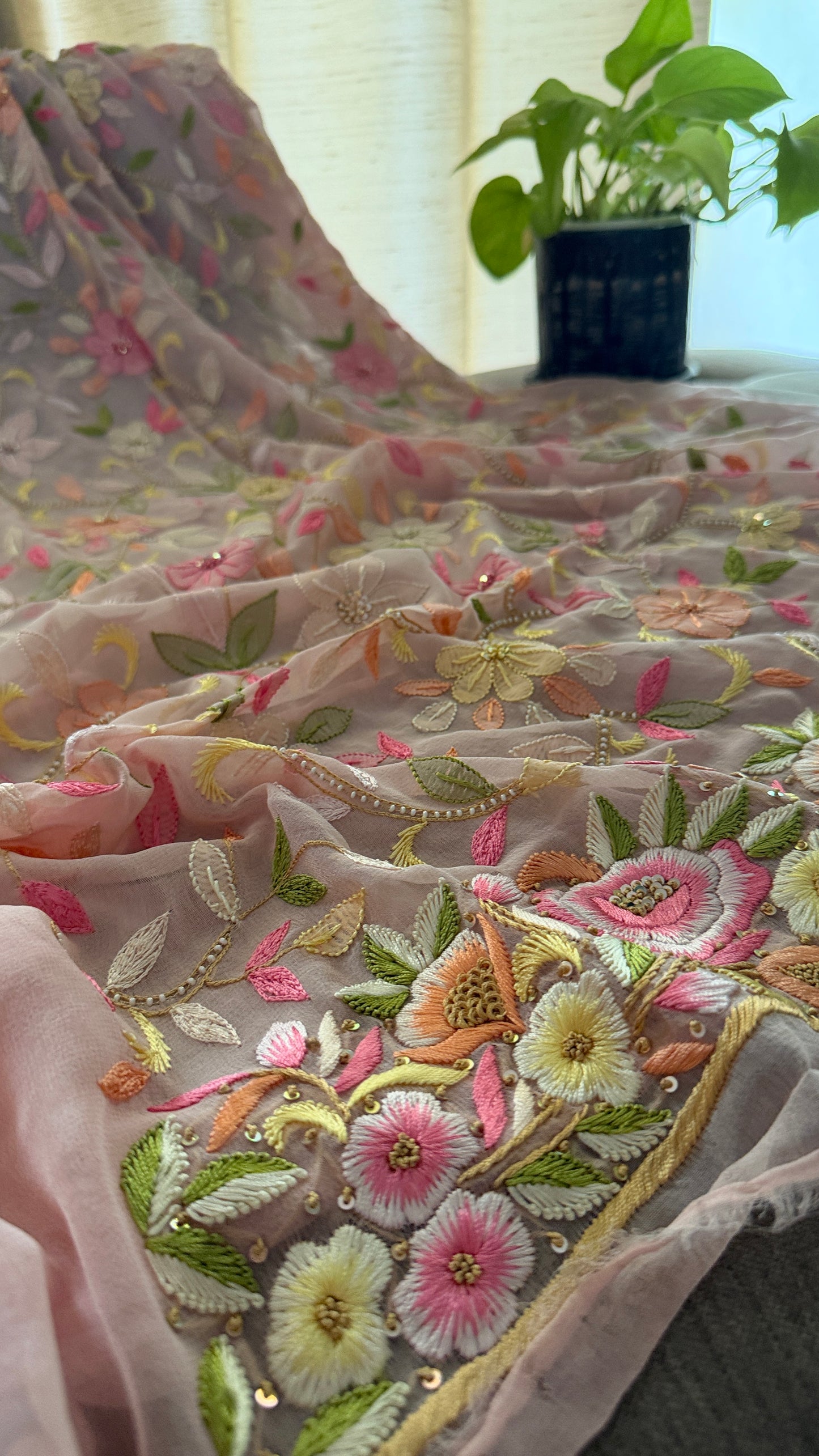 Pastel Pink Parsi Gara & Chikankari Pearl Suit