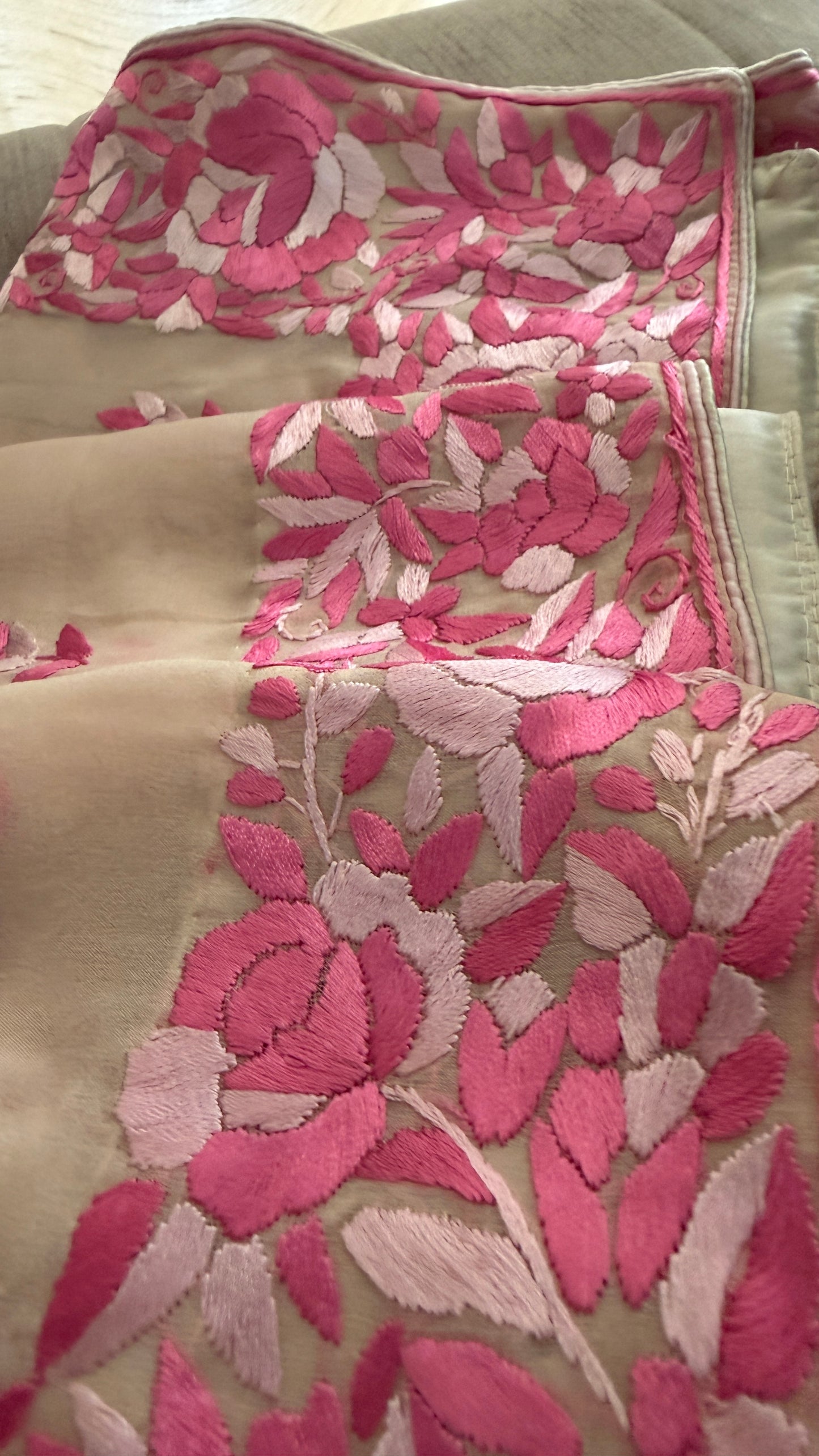 Designer Beige Parsi Gara Suit (Three Piece)
