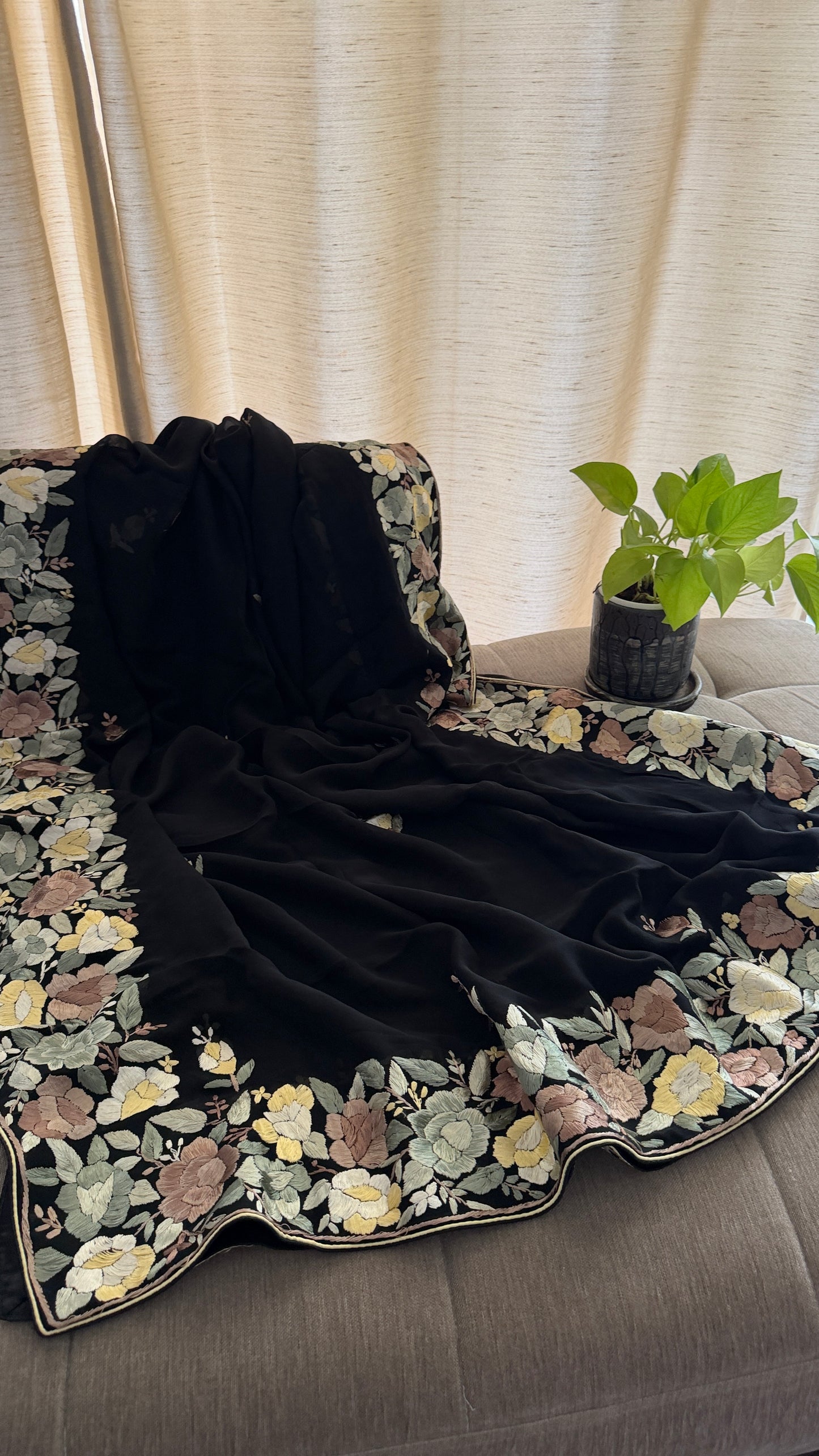 Designer Floral Parsi Gara Suit (Three Piece)