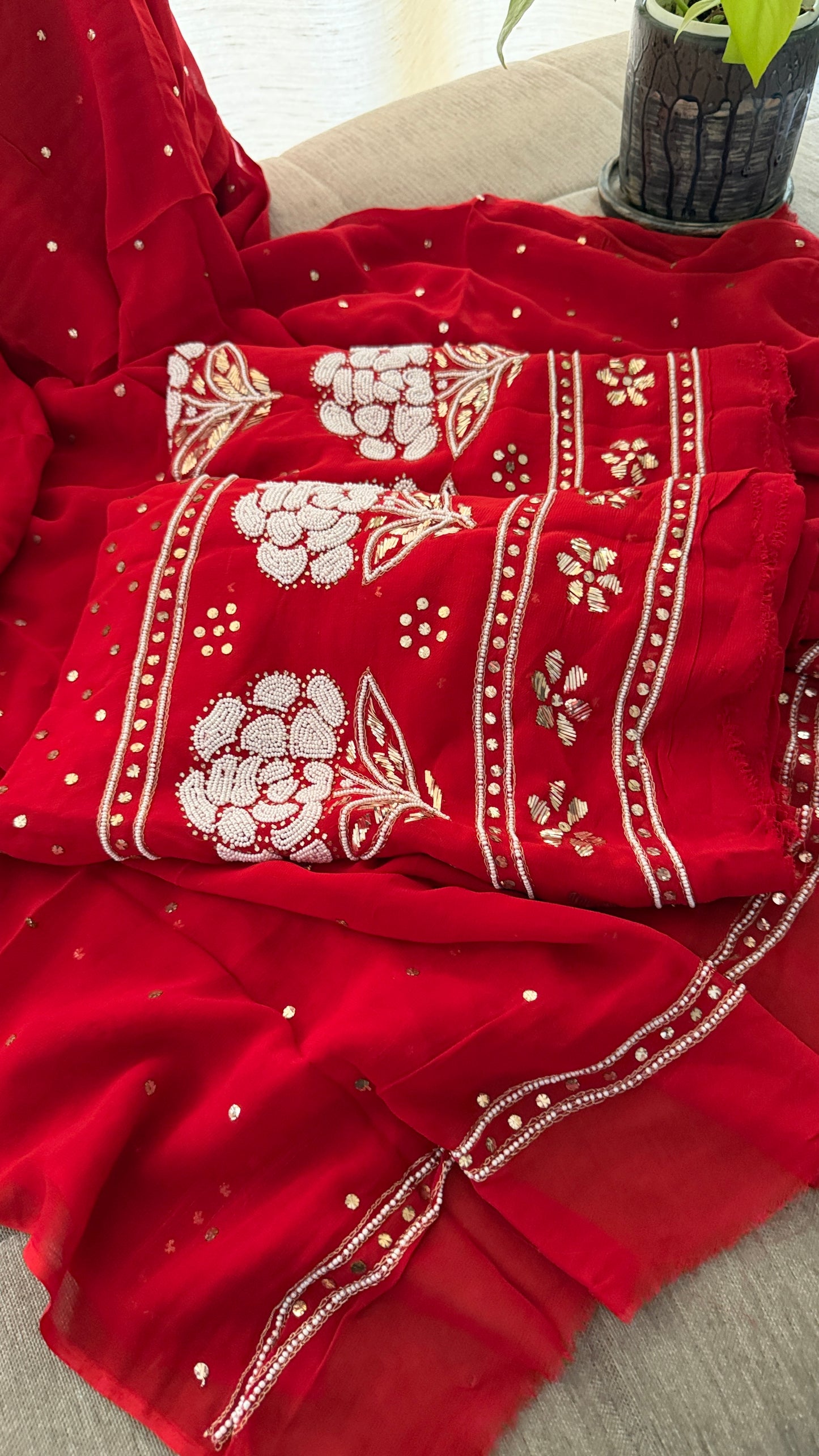 Masterpiece Red Pearl Kamdani Suit - Festive Collection