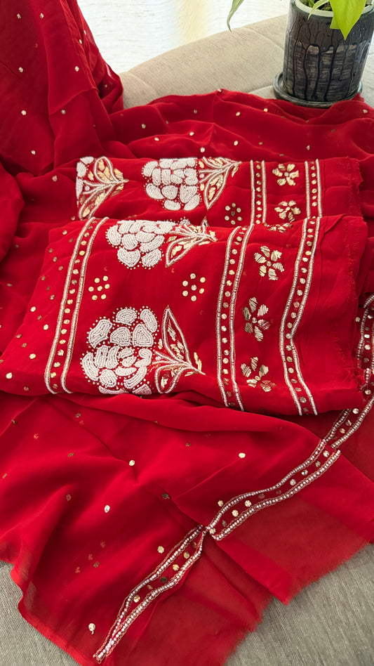 Masterpiece Red Pearl Kamdani Suit - Festive Collection