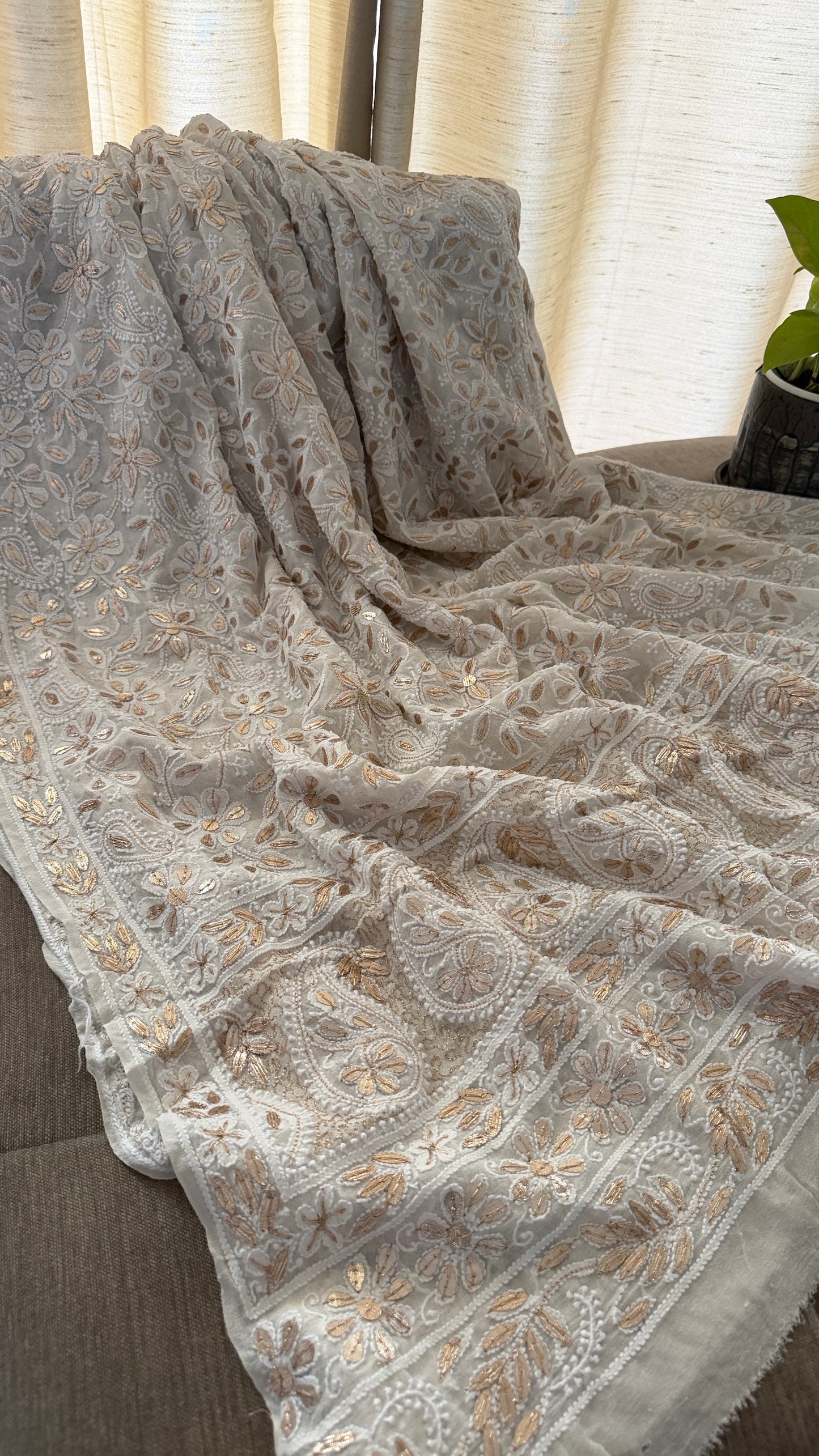Ivory White Gota Patti Chikankari Dupatta