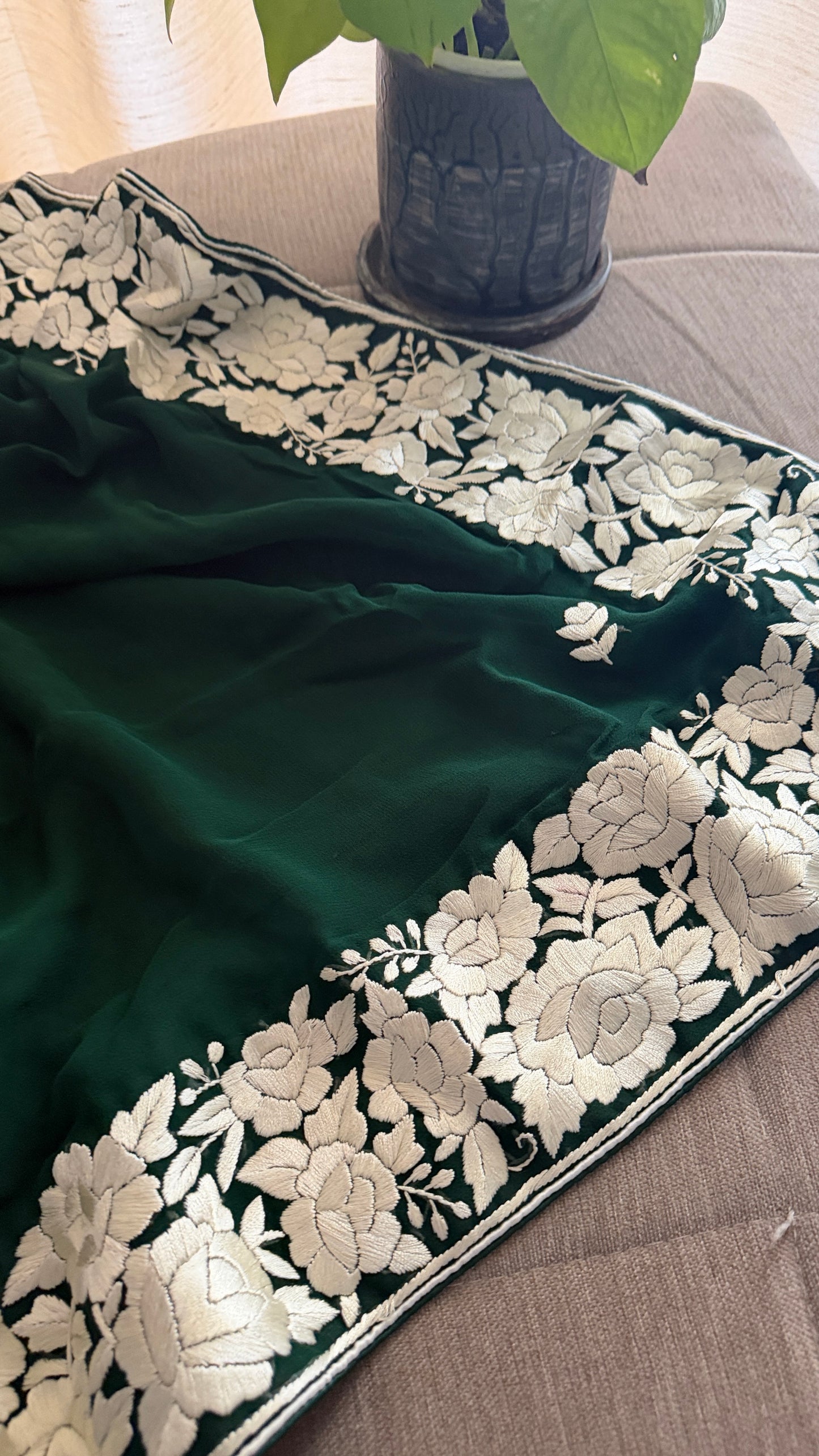 Elegant Emerald Green Parsi Gara Dupatta