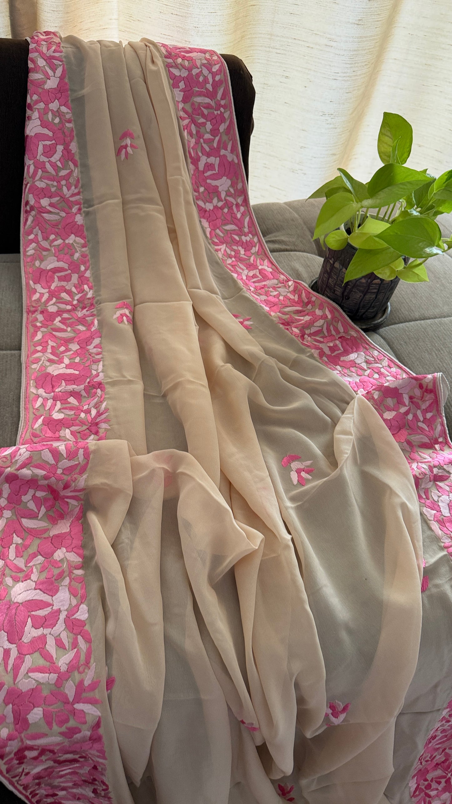 Designer Beige Parsi Gara Suit (Three Piece)