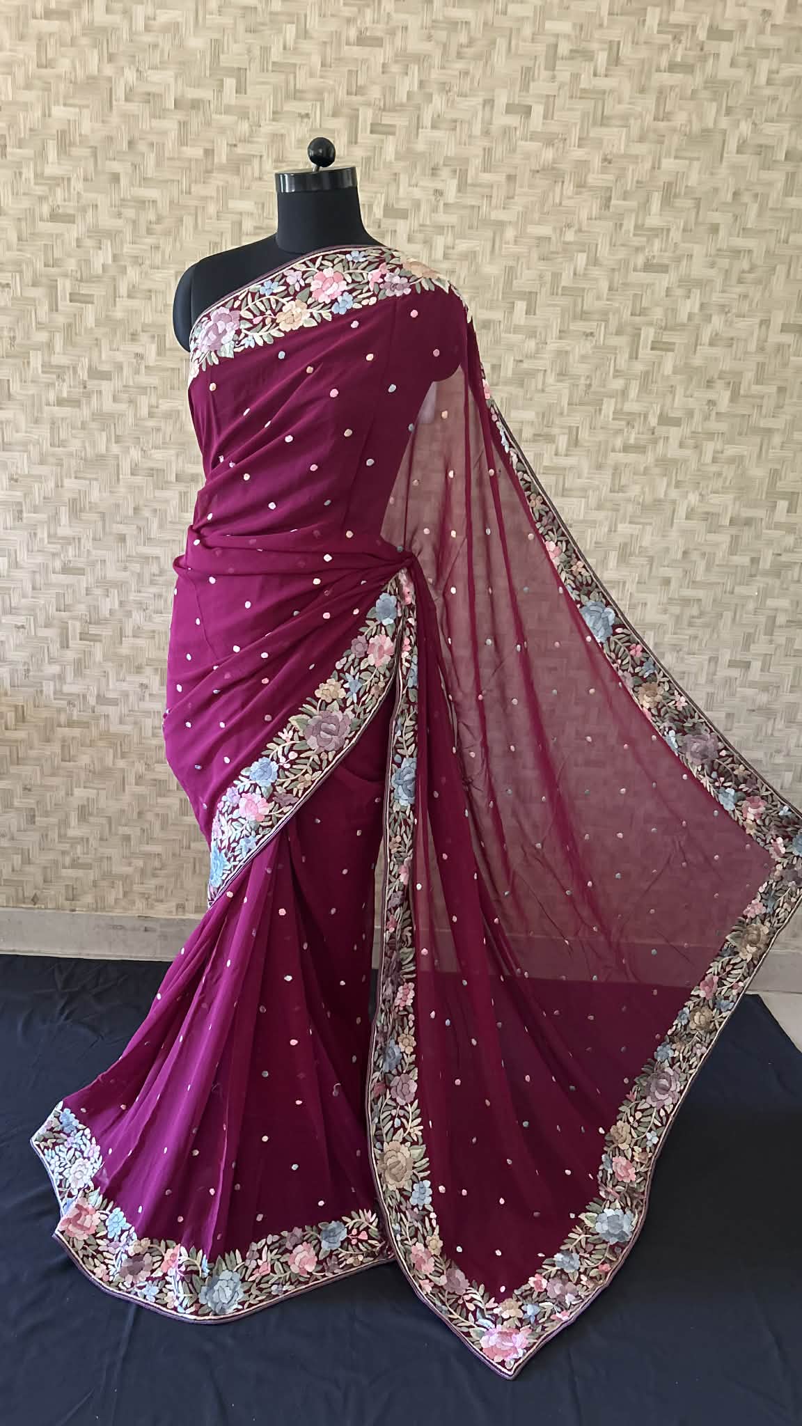 Celestial Bloom Pure Georgette Parsi Gara Saree