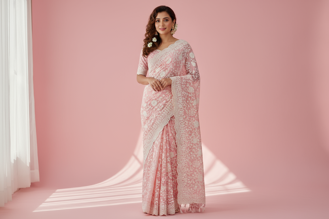 Exclusive Chikankari Saree, Parsi Gara