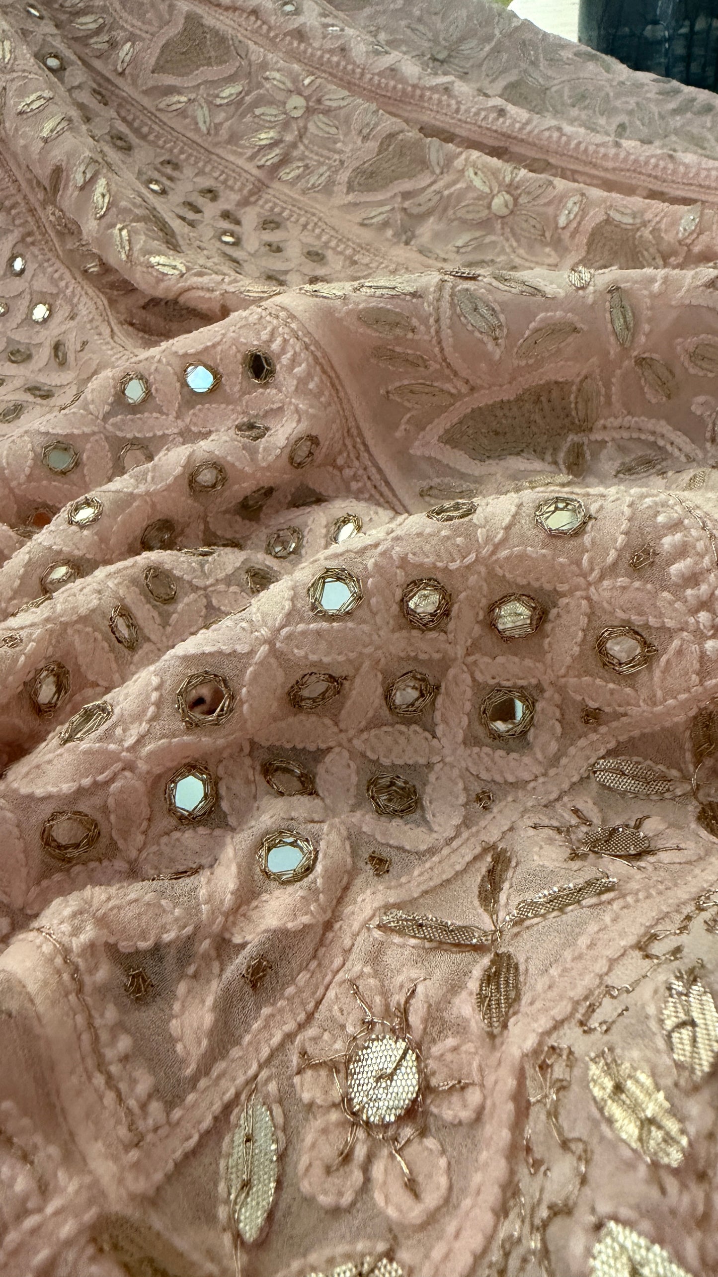 Designer Pastel Pink Mirror Gota Patti Chikankari Anarkali Suit