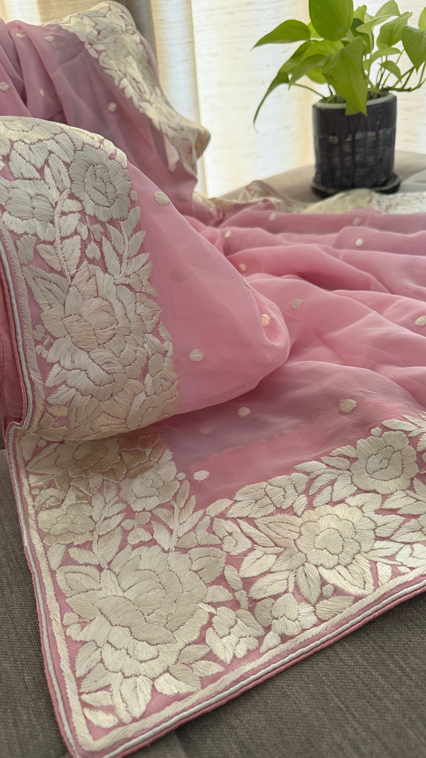 Heirloom Pink Pure Georgette Parsi Gara Dupatta