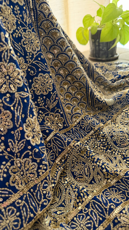 Royal Blue Gold Chikankari Suit for Women
