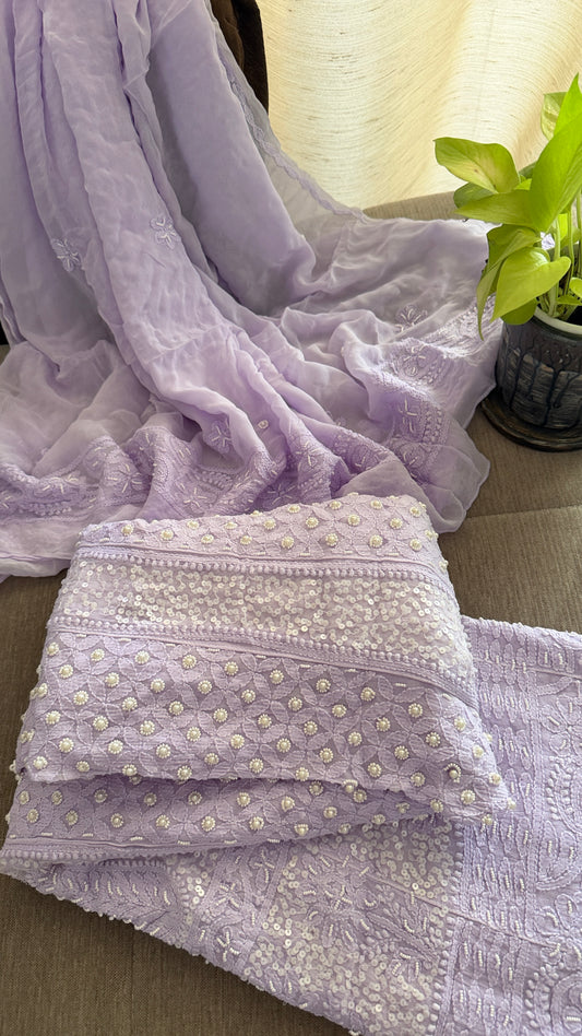 Lavender Pearl Chikankari Anarkali (Anarkali & Dupatta)