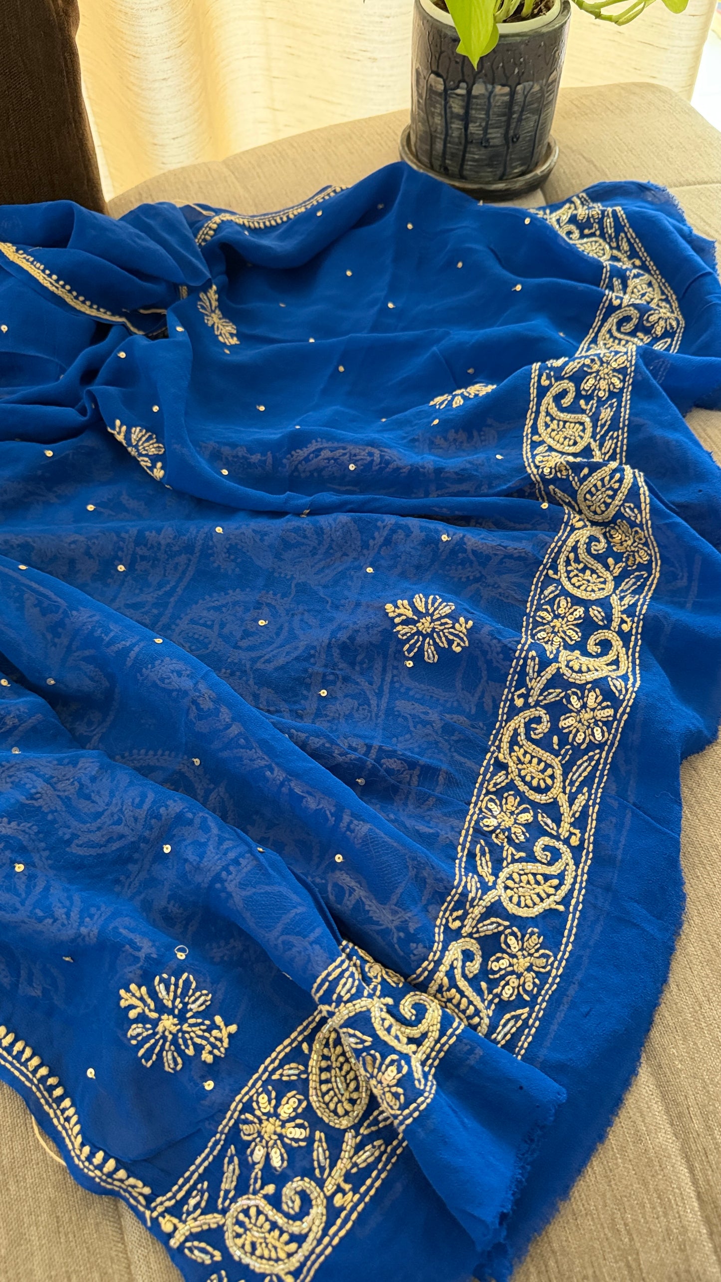 Masterpiece Royal Blue Gold Chikankari Suit for Women