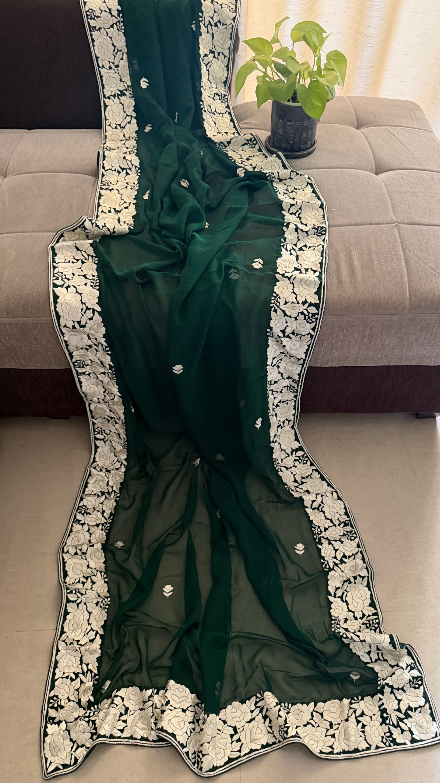 Elegant Emerald Green Parsi Gara Dupatta