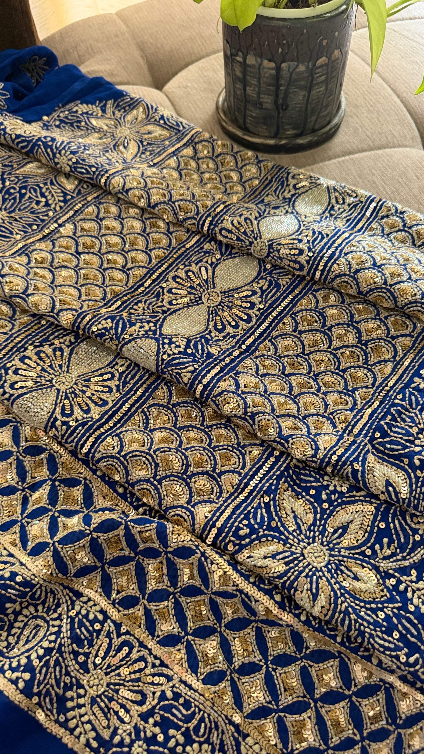 Royal Blue Embellished Chikankari Suit for Women
