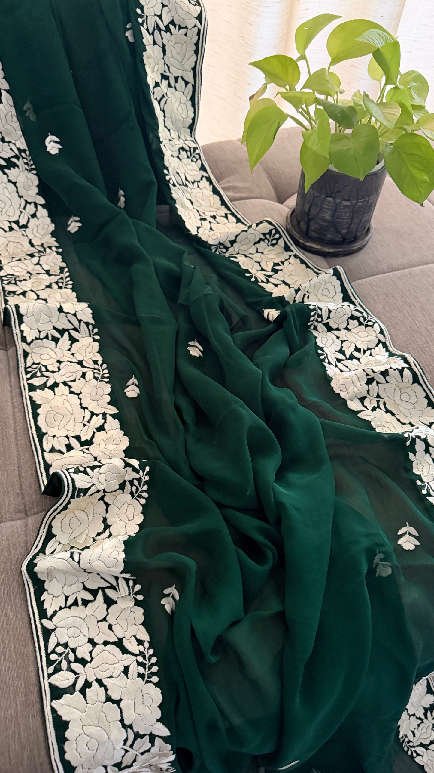Elegant Emerald Green Parsi Gara Dupatta