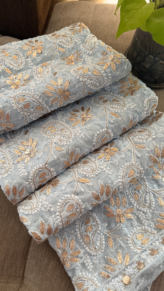 Exclusive Powder Blue Gota Patti Chikankari Dupatta for Women