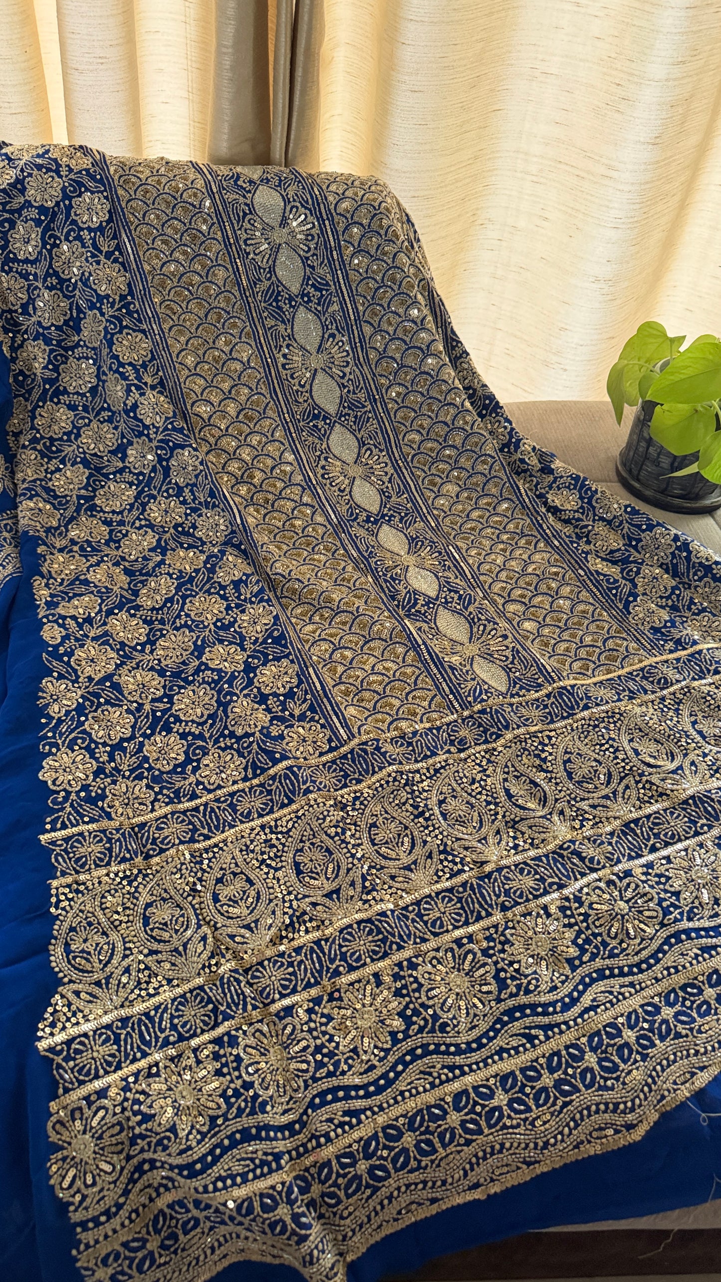 Royal Blue Gold Chikankari Suit for Women