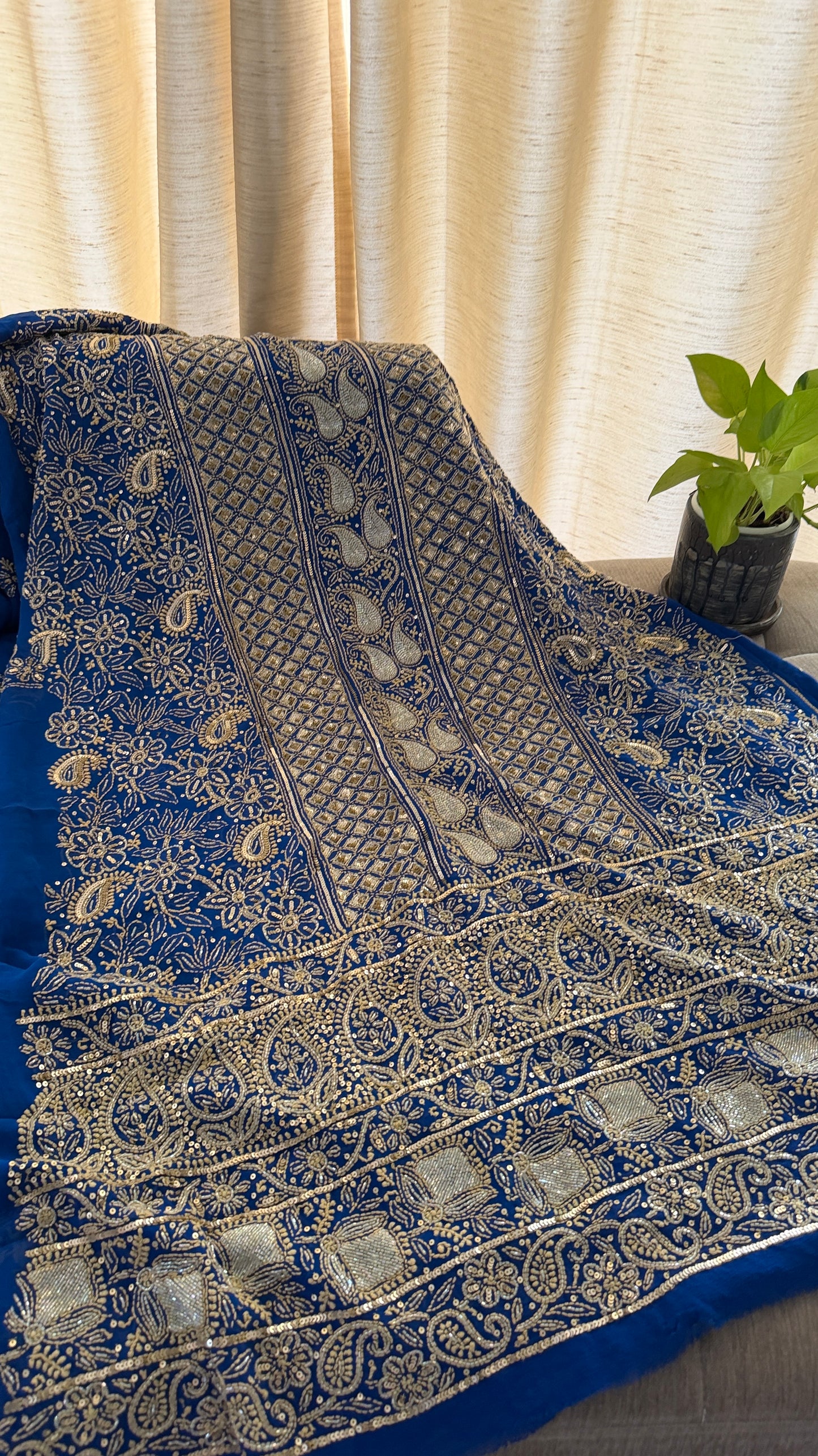 Masterpiece Royal Blue Gold Chikankari Suit for Women