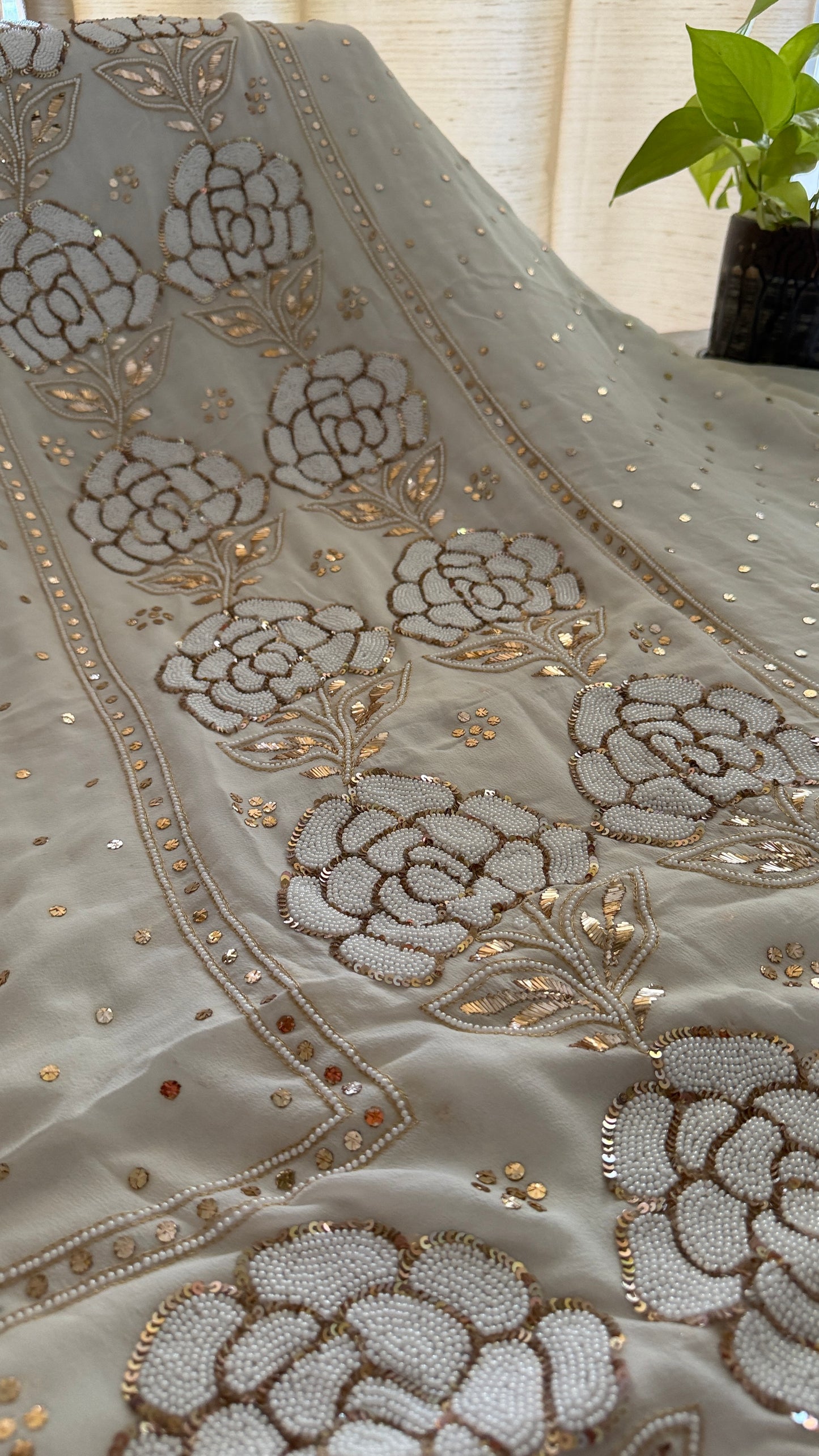 Masterpiece Ivory White Pearl Mukaish Suit
