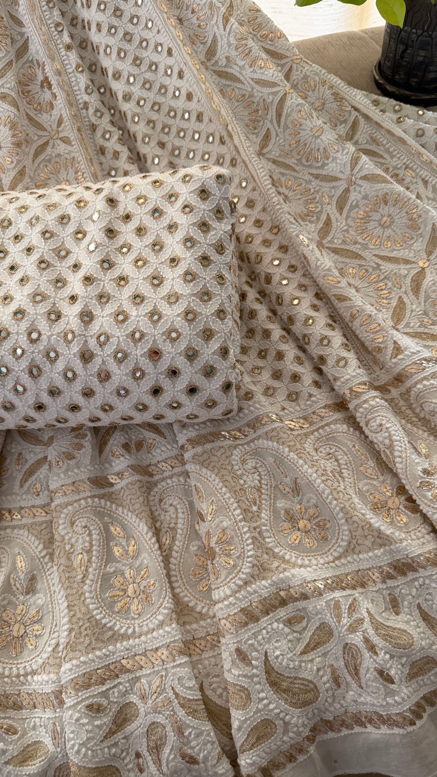 Ivory Mirror Gota Patti Chikankari Lehenga Set