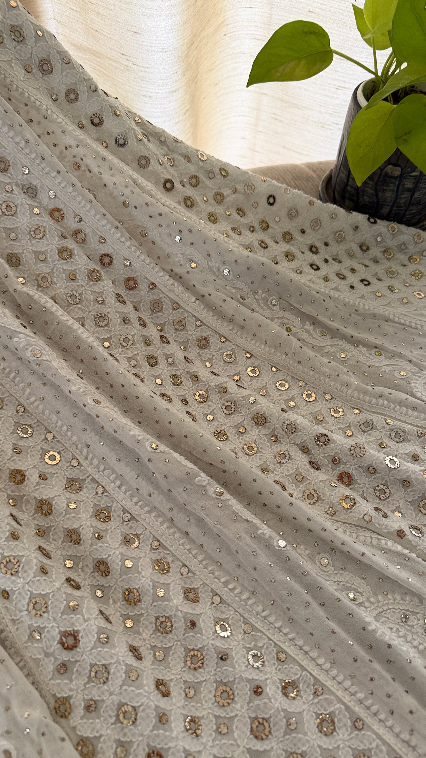 Ivory Ring Mukaish Chikankari Anarkali Suit