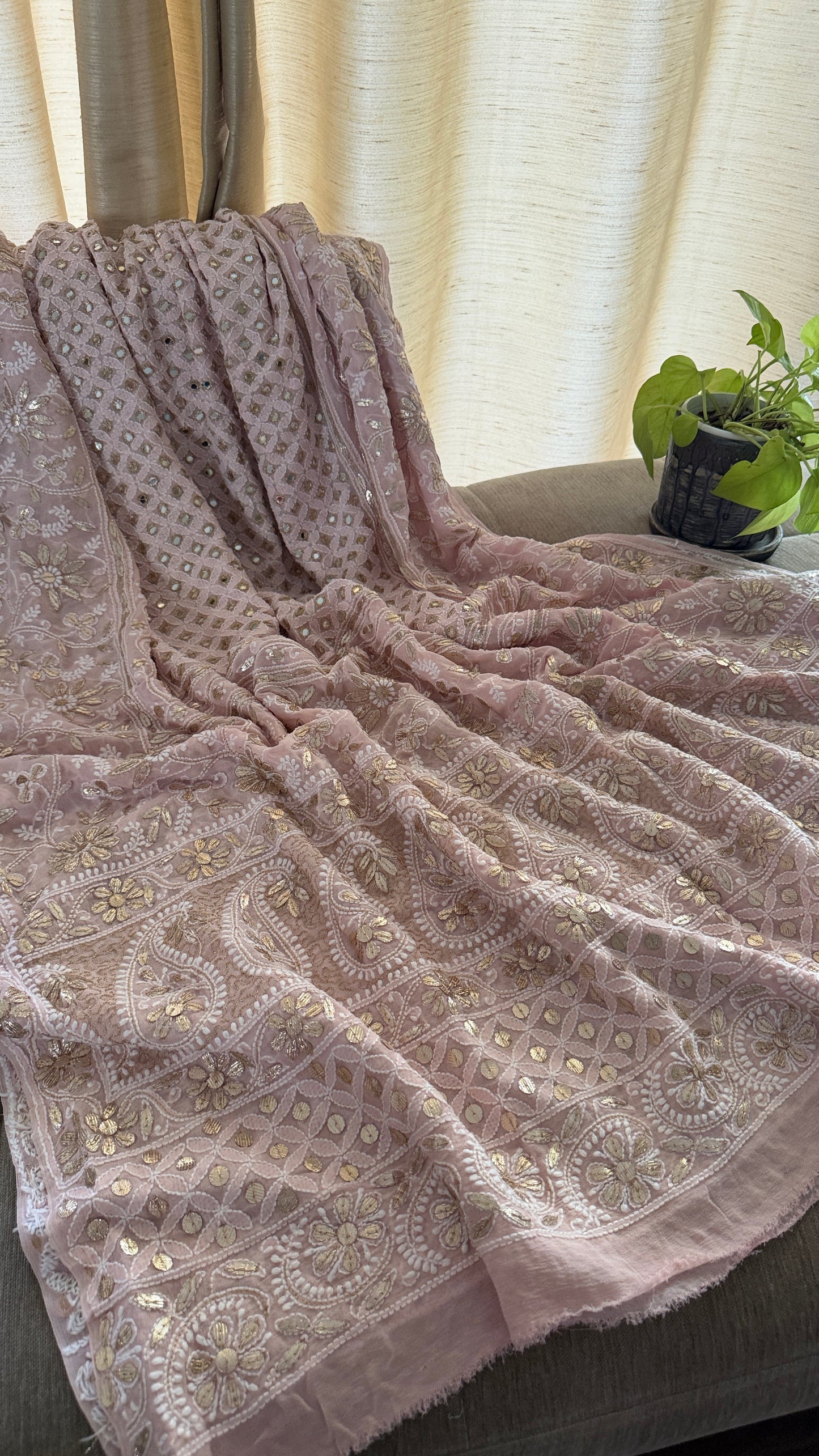 Pastel Pink Mirror & Gota Patti Chikankari Dupatta