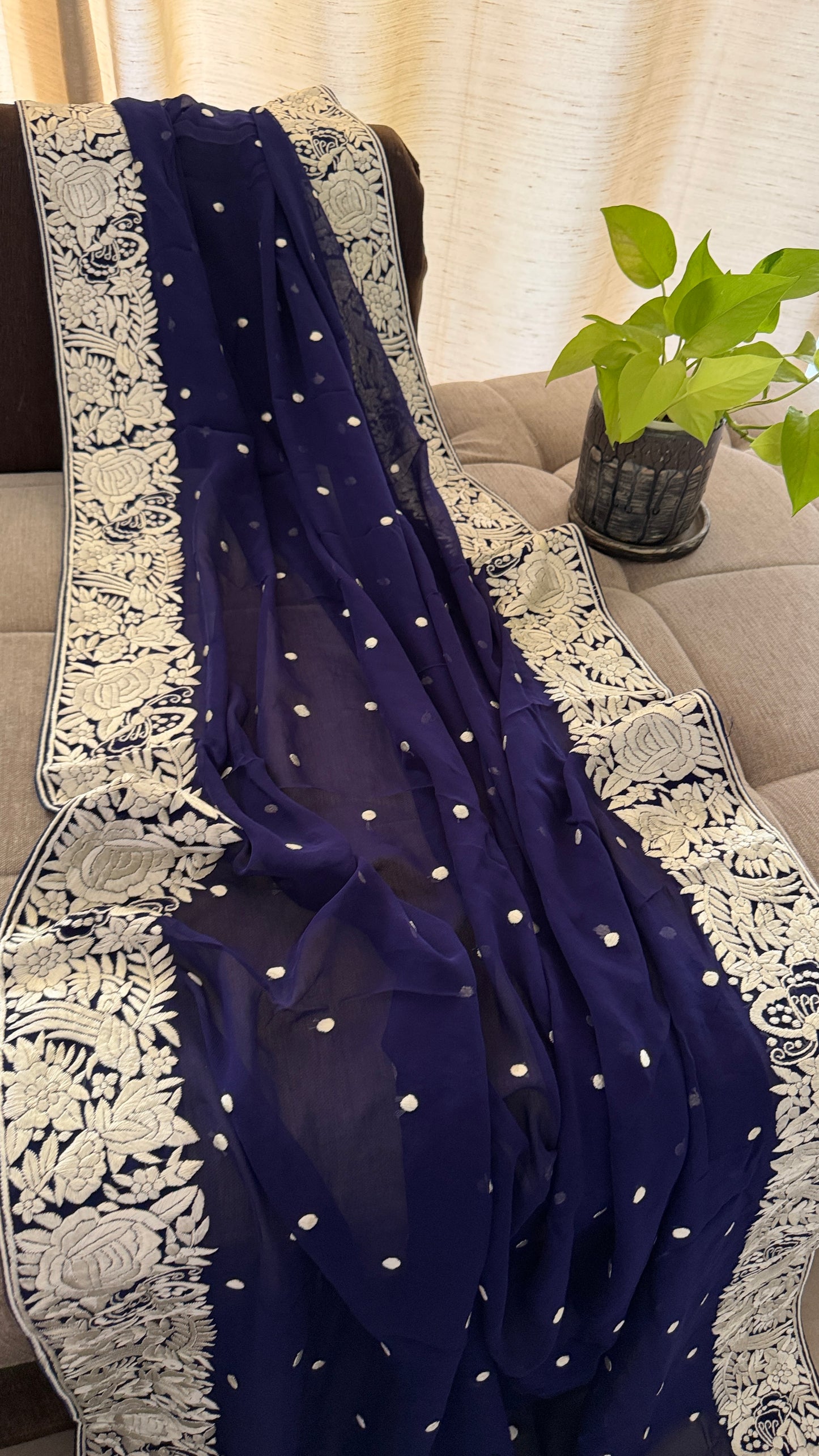 Masterpiece Navy Ivory Parsi Gara Lehenga Set