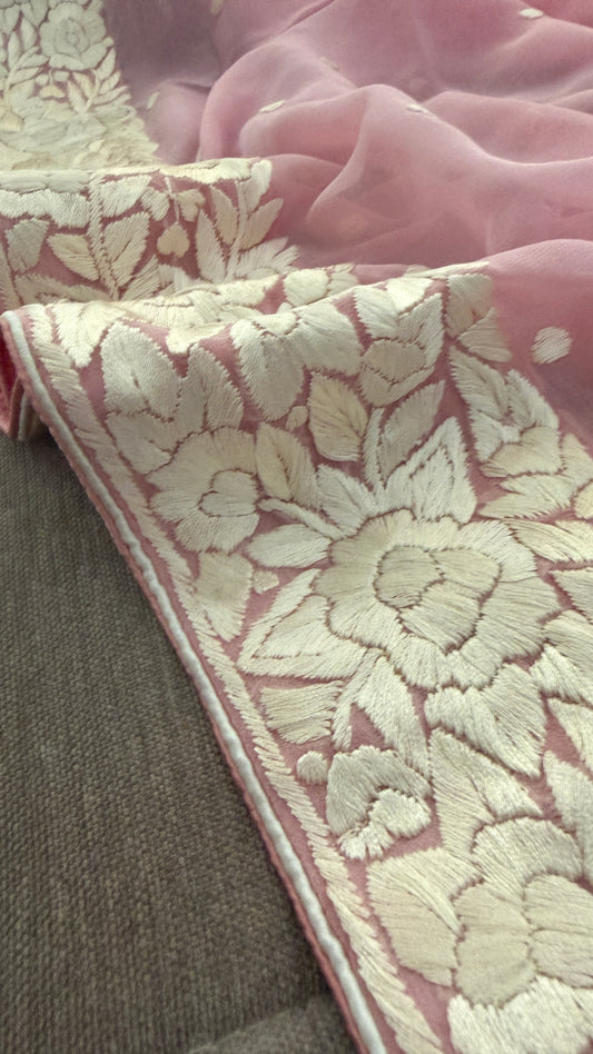 Heirloom Pink Pure Georgette Parsi Gara Dupatta