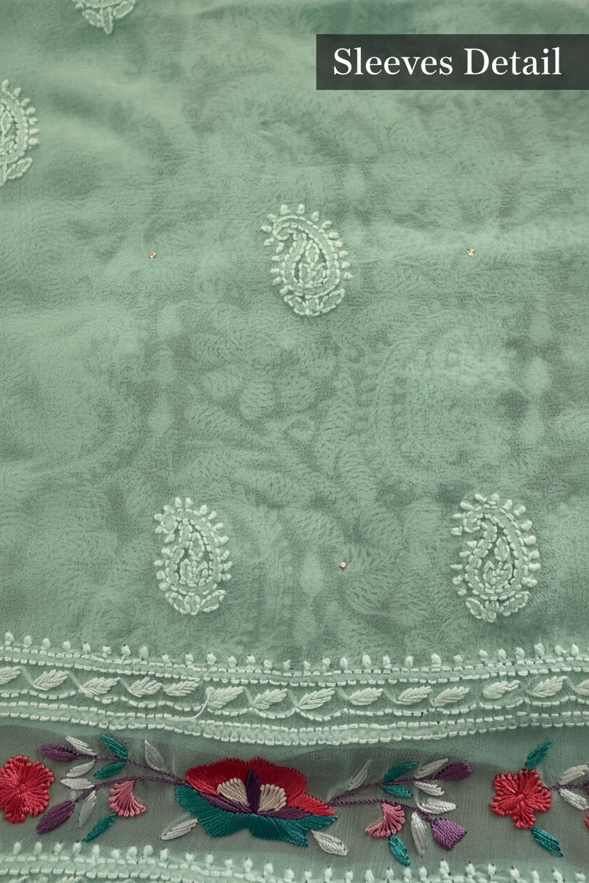 Sea Green Parsi Gara Chikankari Suit