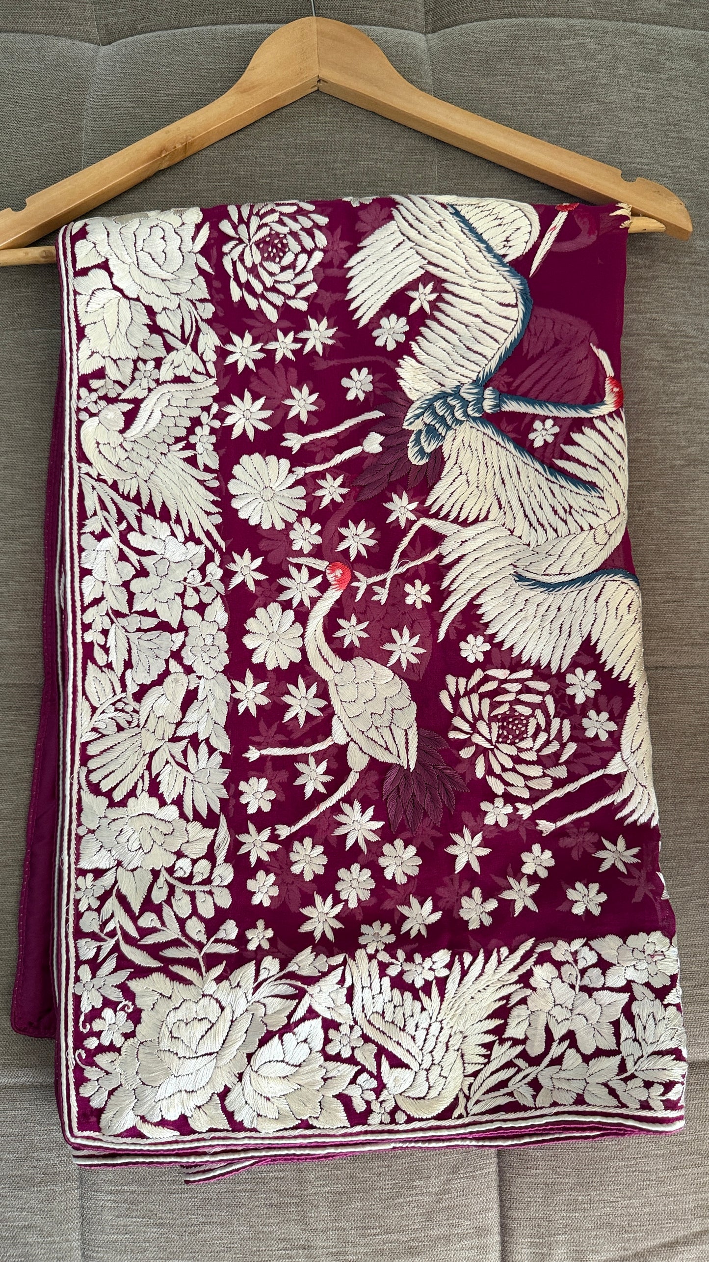 Designer Burgundy Parsi Gara Dupatta