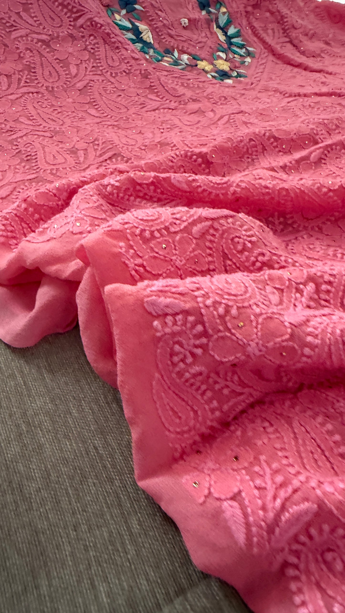Chikankari Parsi Gara Neckline Kurta Dupatta Set