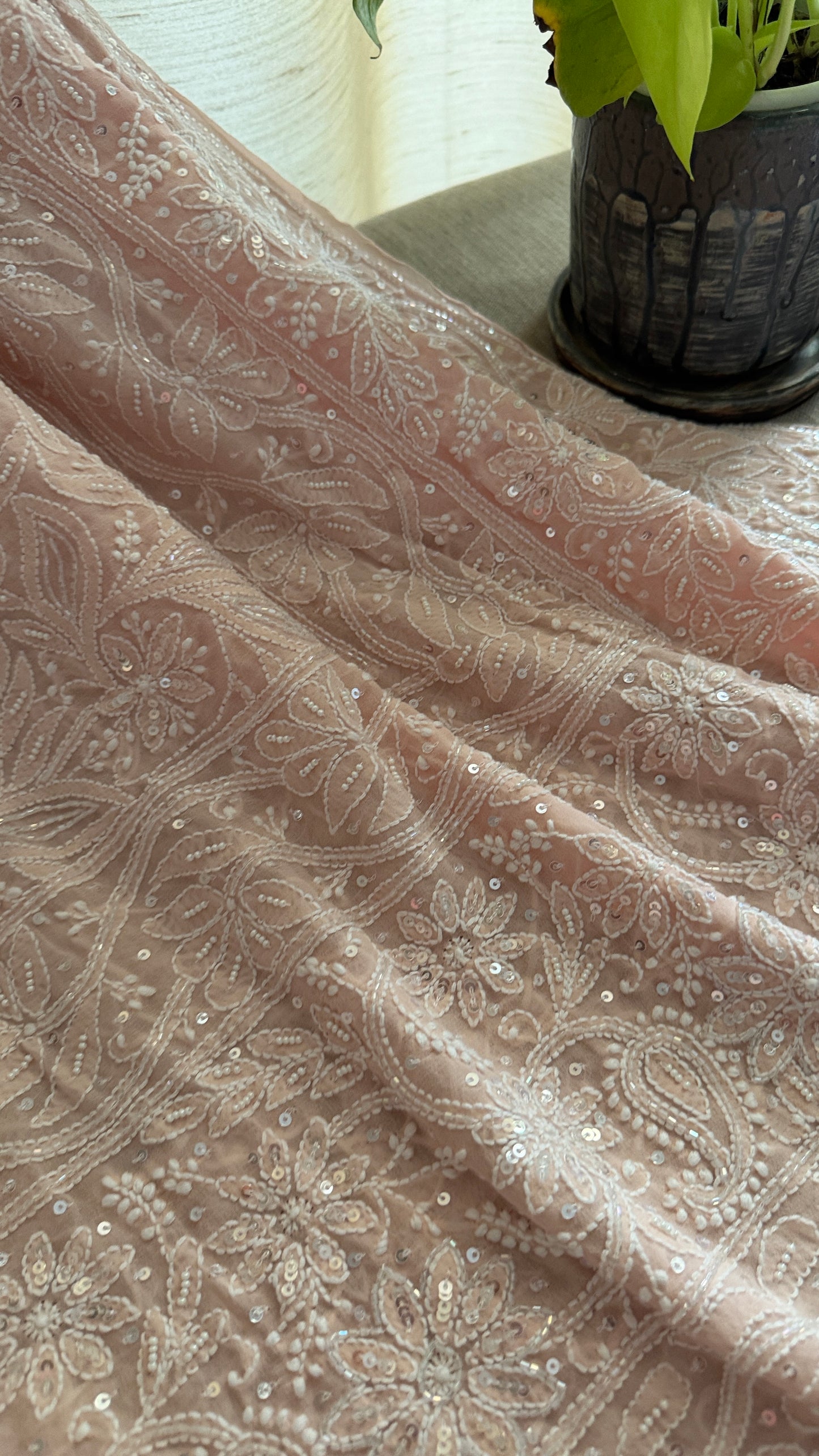 Pastel Pink Cut Dana Sequins Chikankari Dupatta (Pure Georgette)